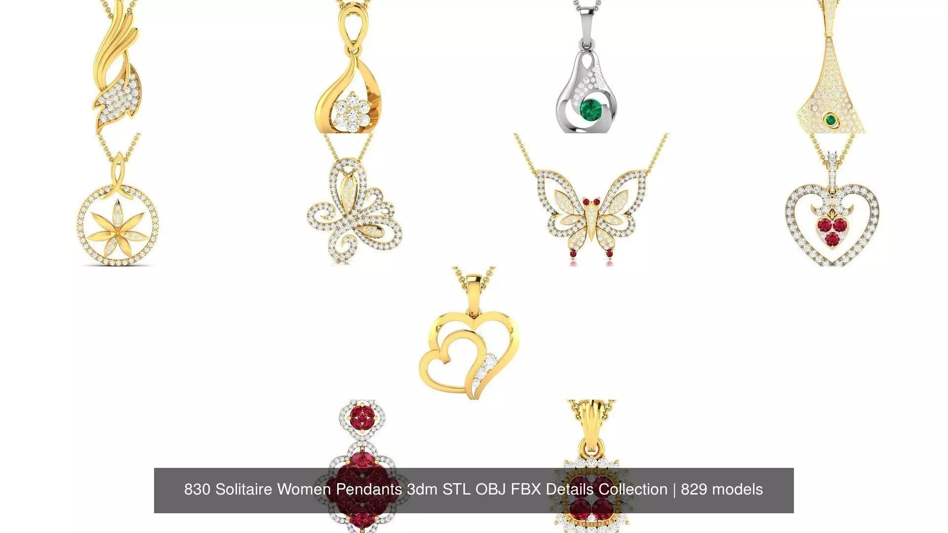 830 Solitaire Women Pendants 3dm STL OBJ FBX Details Collection _5