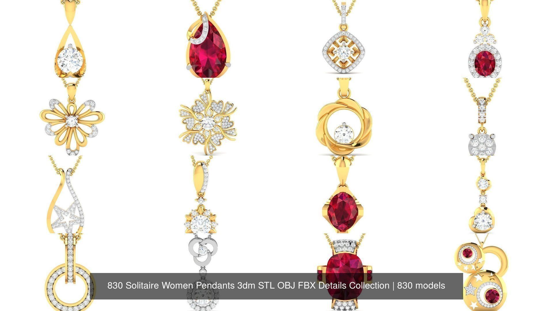 830 Solitaire Women Pendants 3dm STL OBJ FBX Details Collection _322