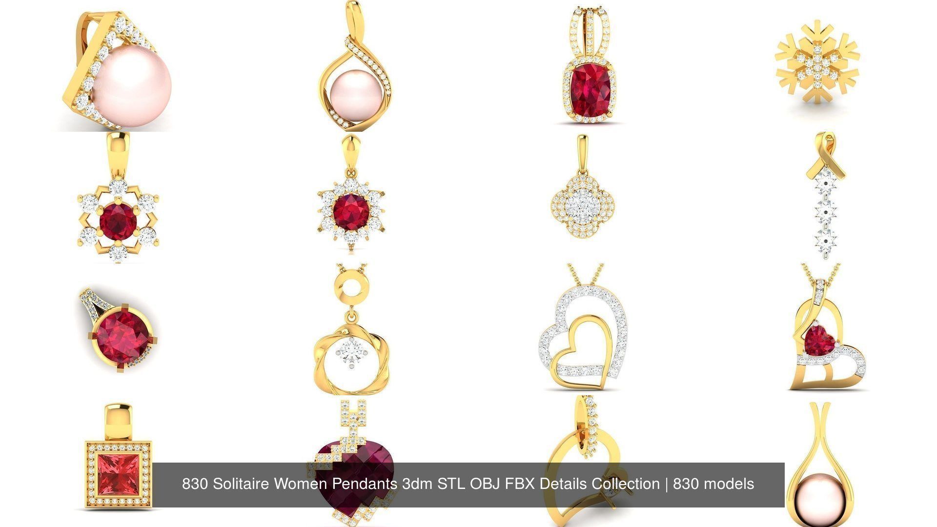 830 Solitaire Women Pendants 3dm STL OBJ FBX Details Collection _130