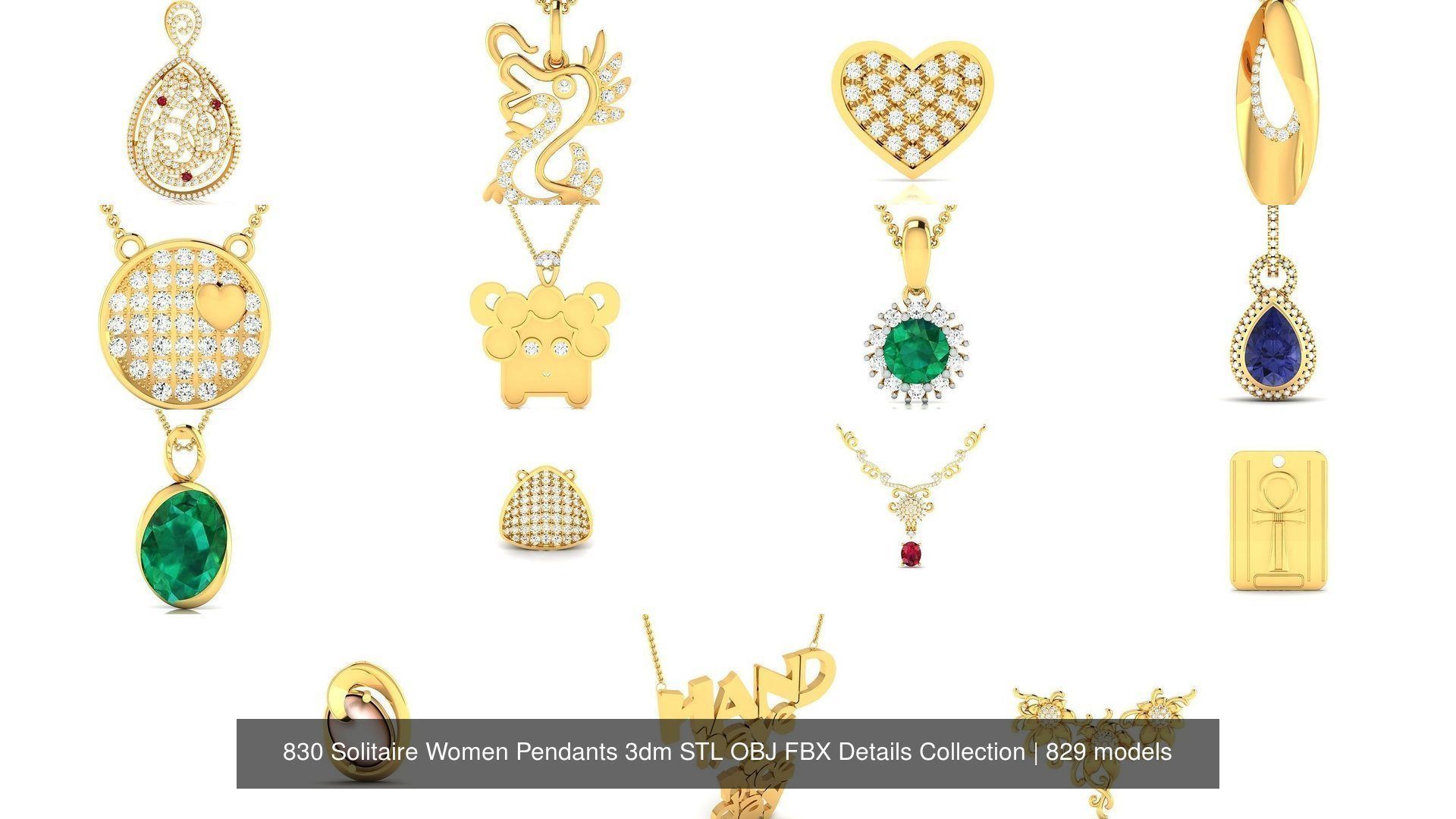 830 Solitaire Women Pendants 3dm STL OBJ FBX Details Collection _157