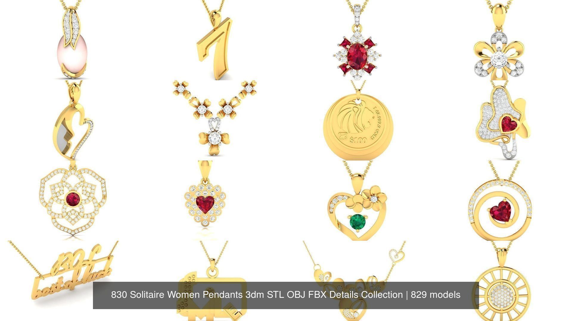 830 Solitaire Women Pendants 3dm STL OBJ FBX Details Collection _111