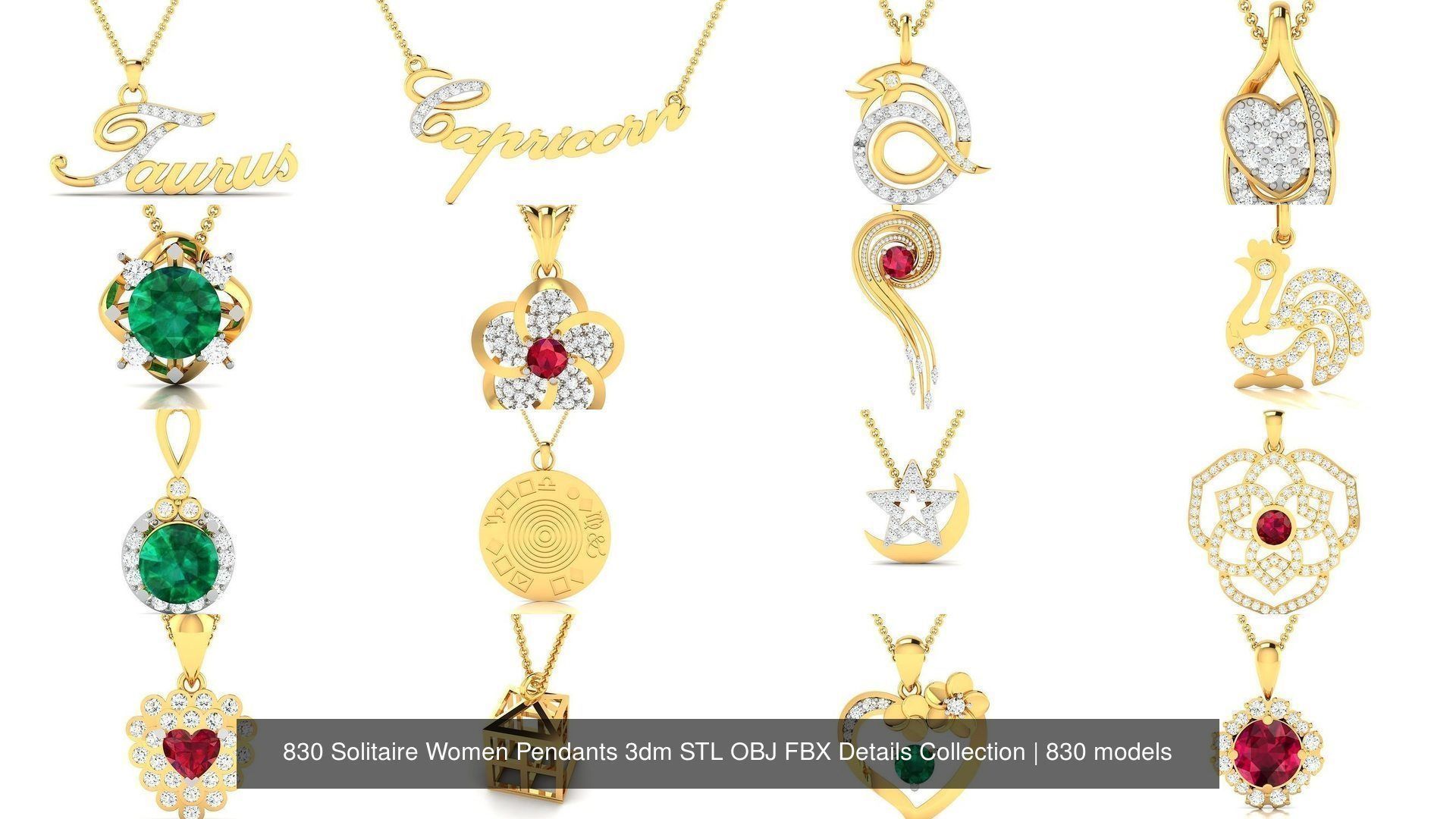 830 Solitaire Women Pendants 3dm STL OBJ FBX Details Collection _277