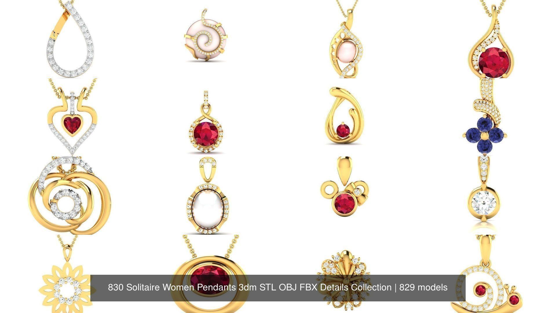 830 Solitaire Women Pendants 3dm STL OBJ FBX Details Collection _233
