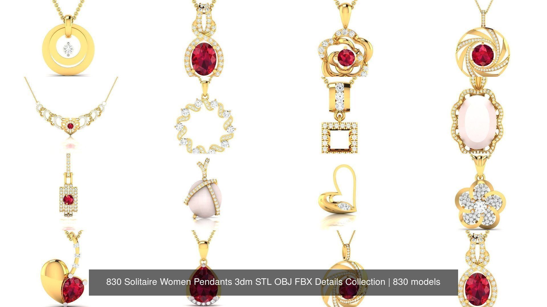 830 Solitaire Women Pendants 3dm STL OBJ FBX Details Collection _340