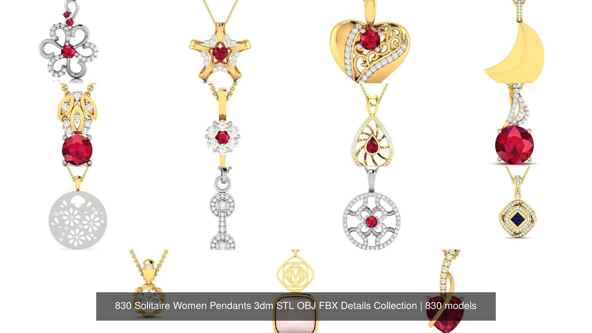830 Solitaire Women Pendants 3dm STL OBJ FBX Details Collection _301