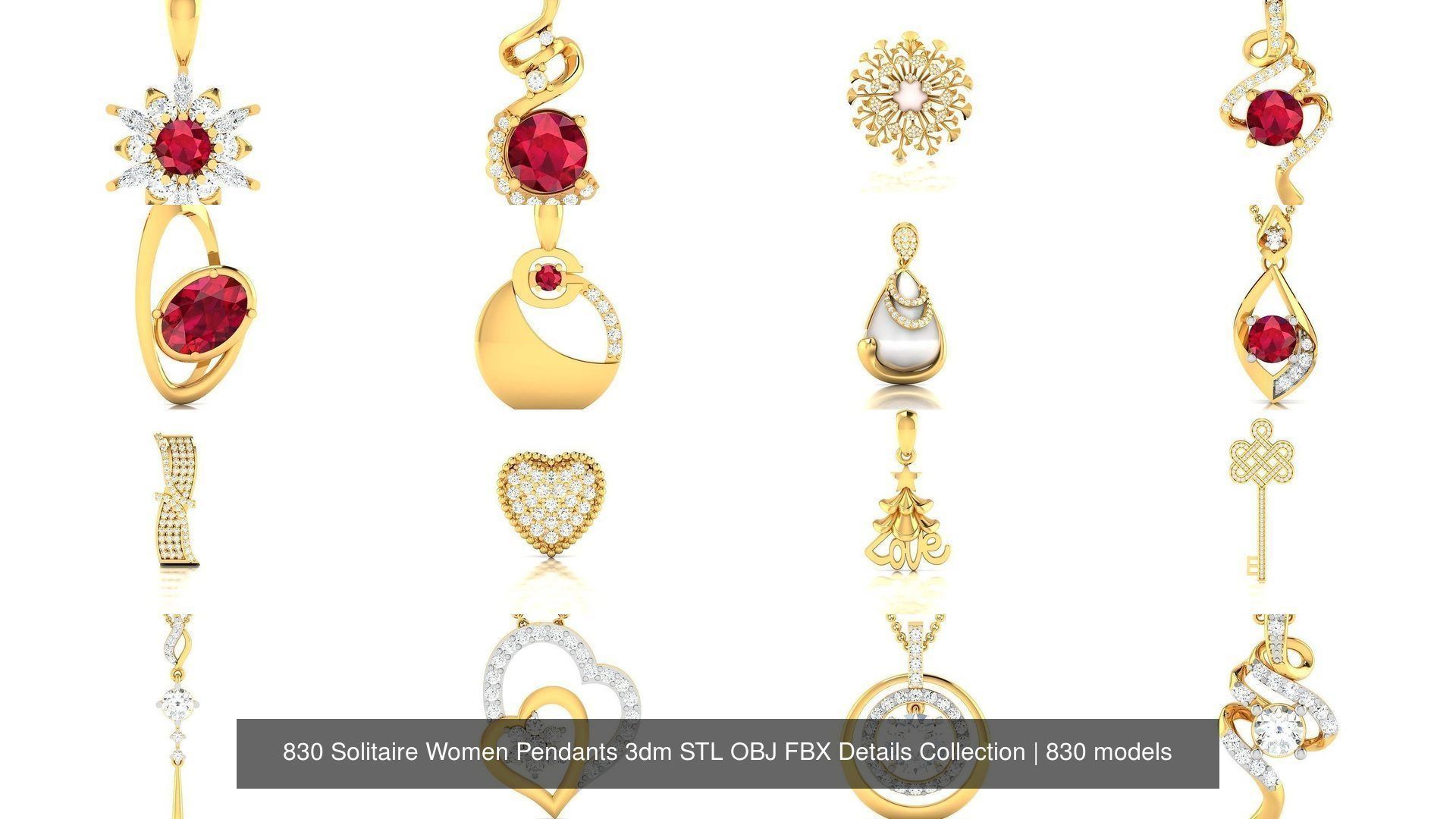 830 Solitaire Women Pendants 3dm STL OBJ FBX Details Collection _317