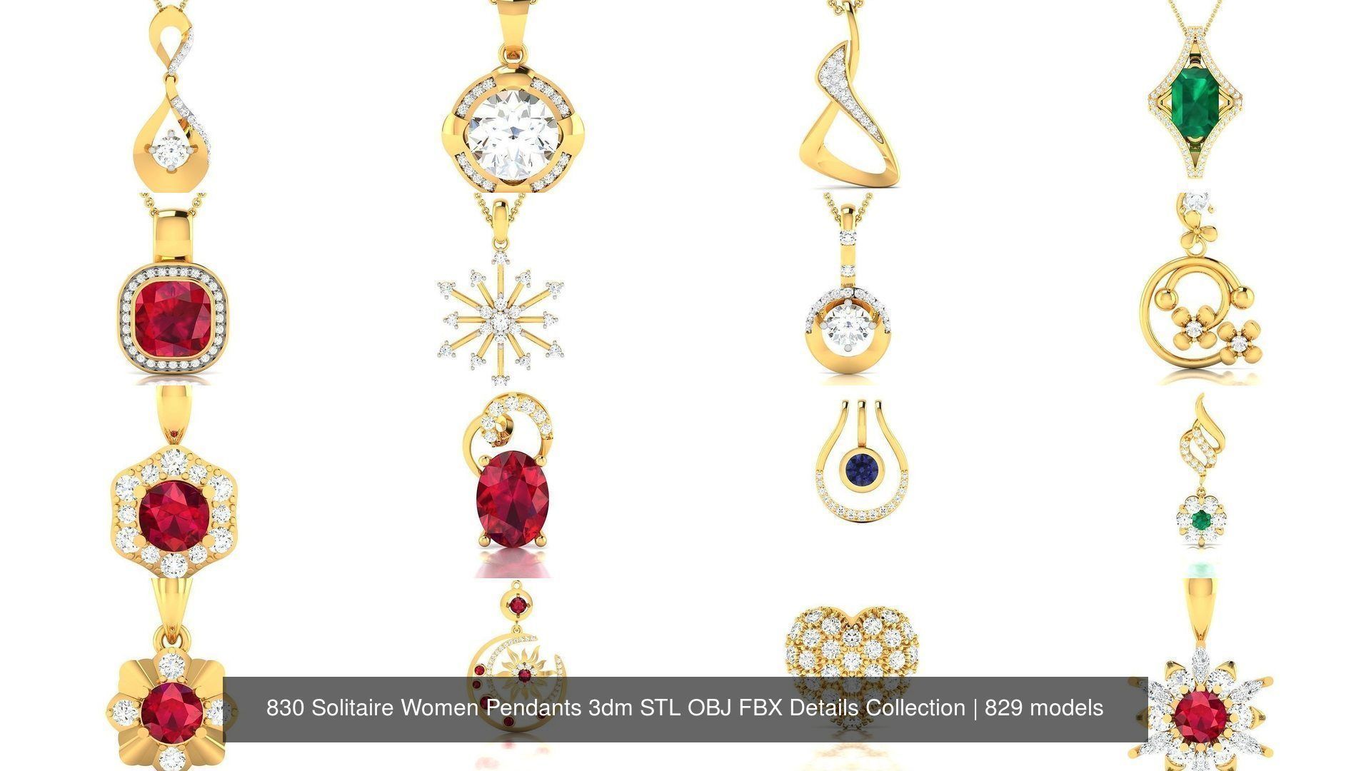 830 Solitaire Women Pendants 3dm STL OBJ FBX Details Collection _217