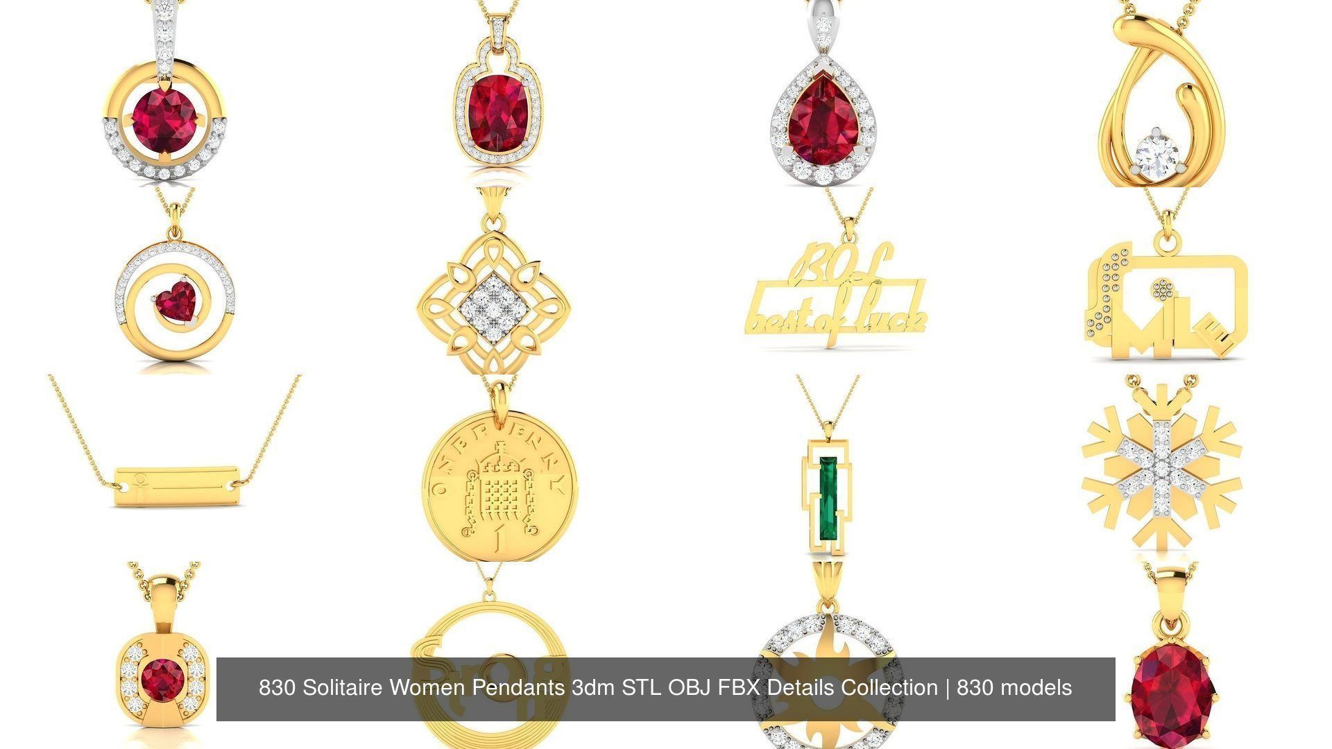 830 Solitaire Women Pendants 3dm STL OBJ FBX Details Collection _280