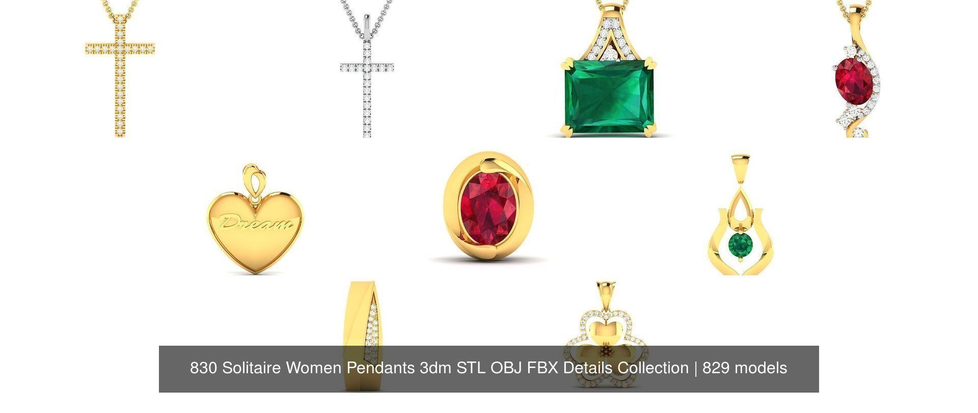 830 Solitaire Women Pendants 3dm STL OBJ FBX Details Collection _240