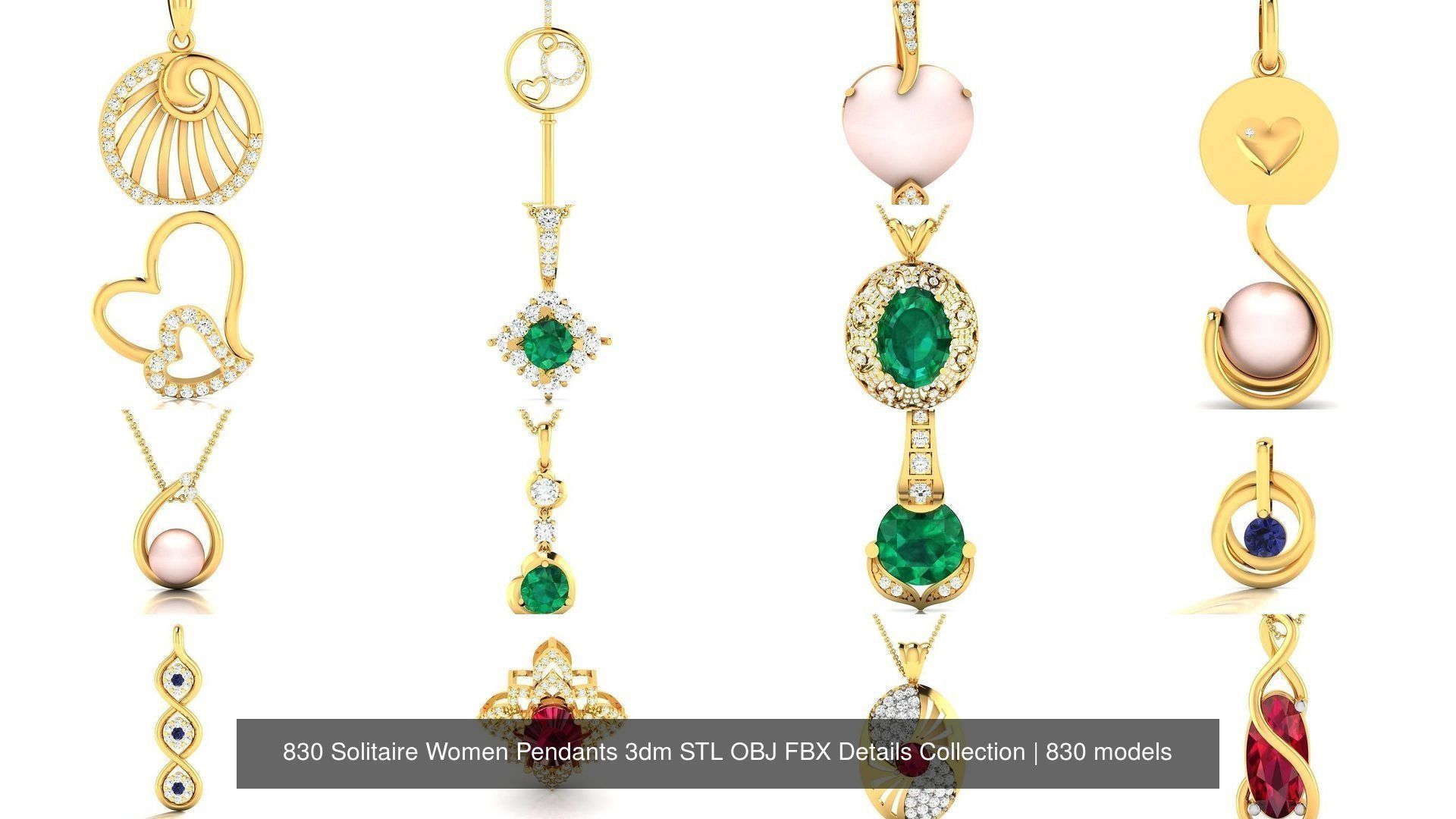 830 Solitaire Women Pendants 3dm STL OBJ FBX Details Collection _129