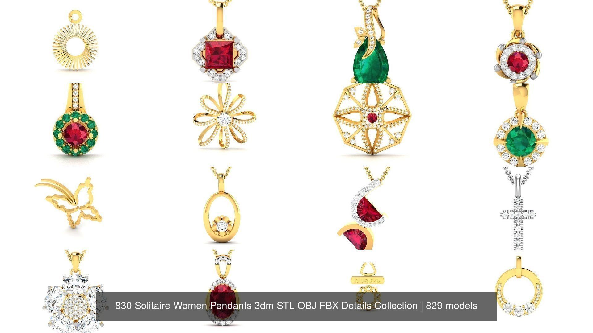 830 Solitaire Women Pendants 3dm STL OBJ FBX Details Collection _80