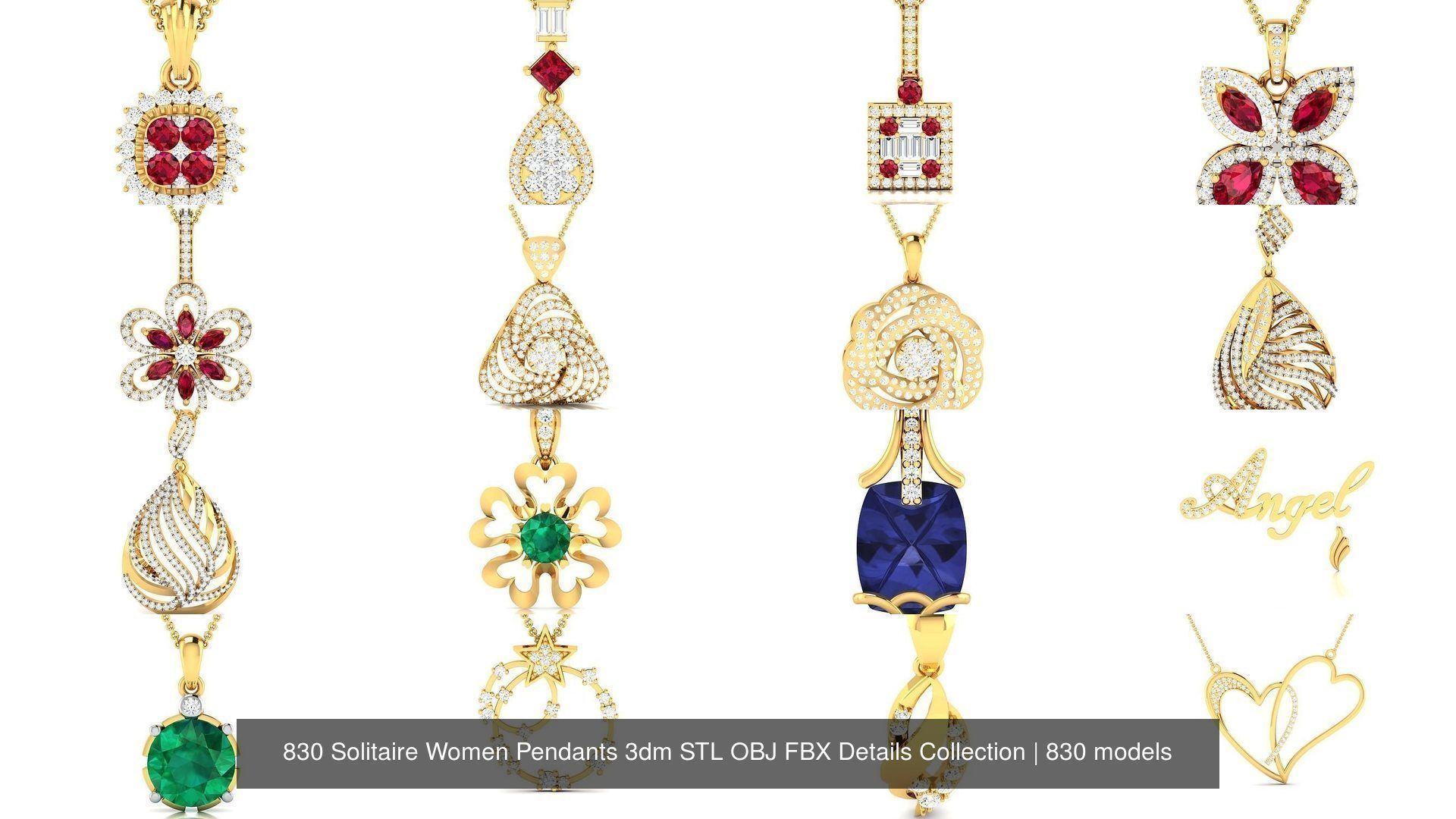 830 Solitaire Women Pendants 3dm STL OBJ FBX Details Collection _7