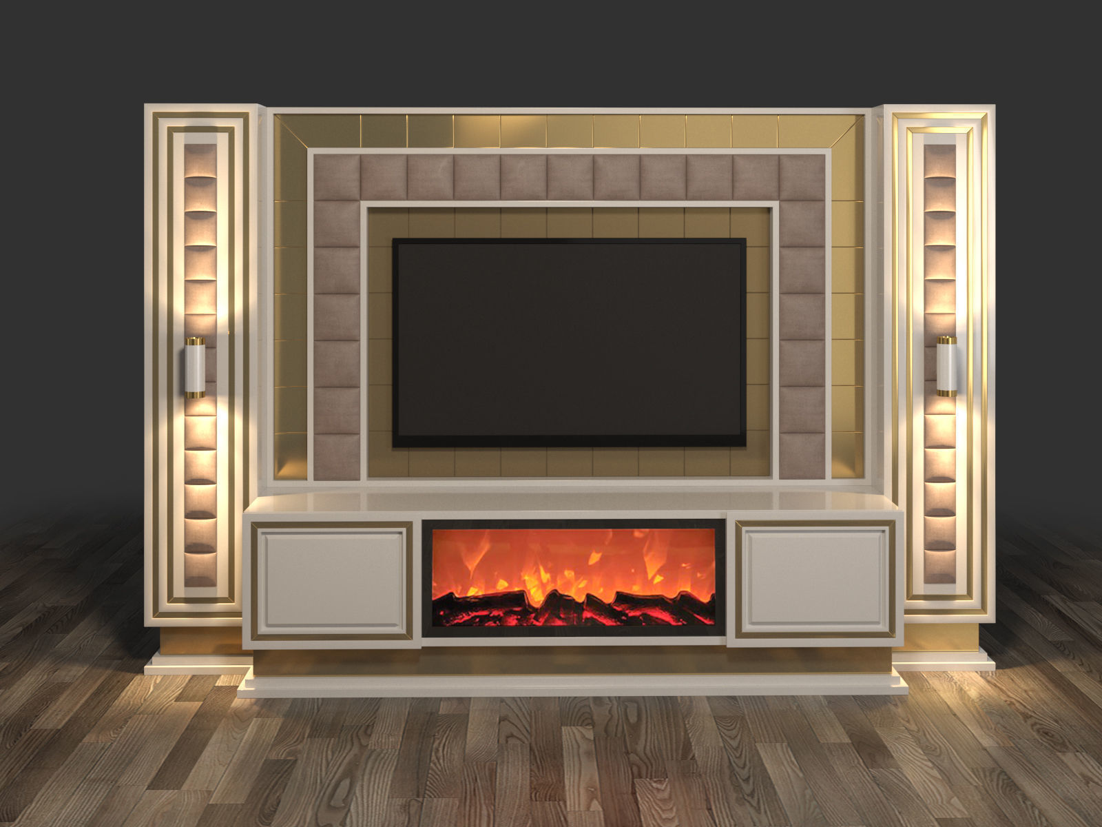 TV Unit With Fireplace 3D model_1