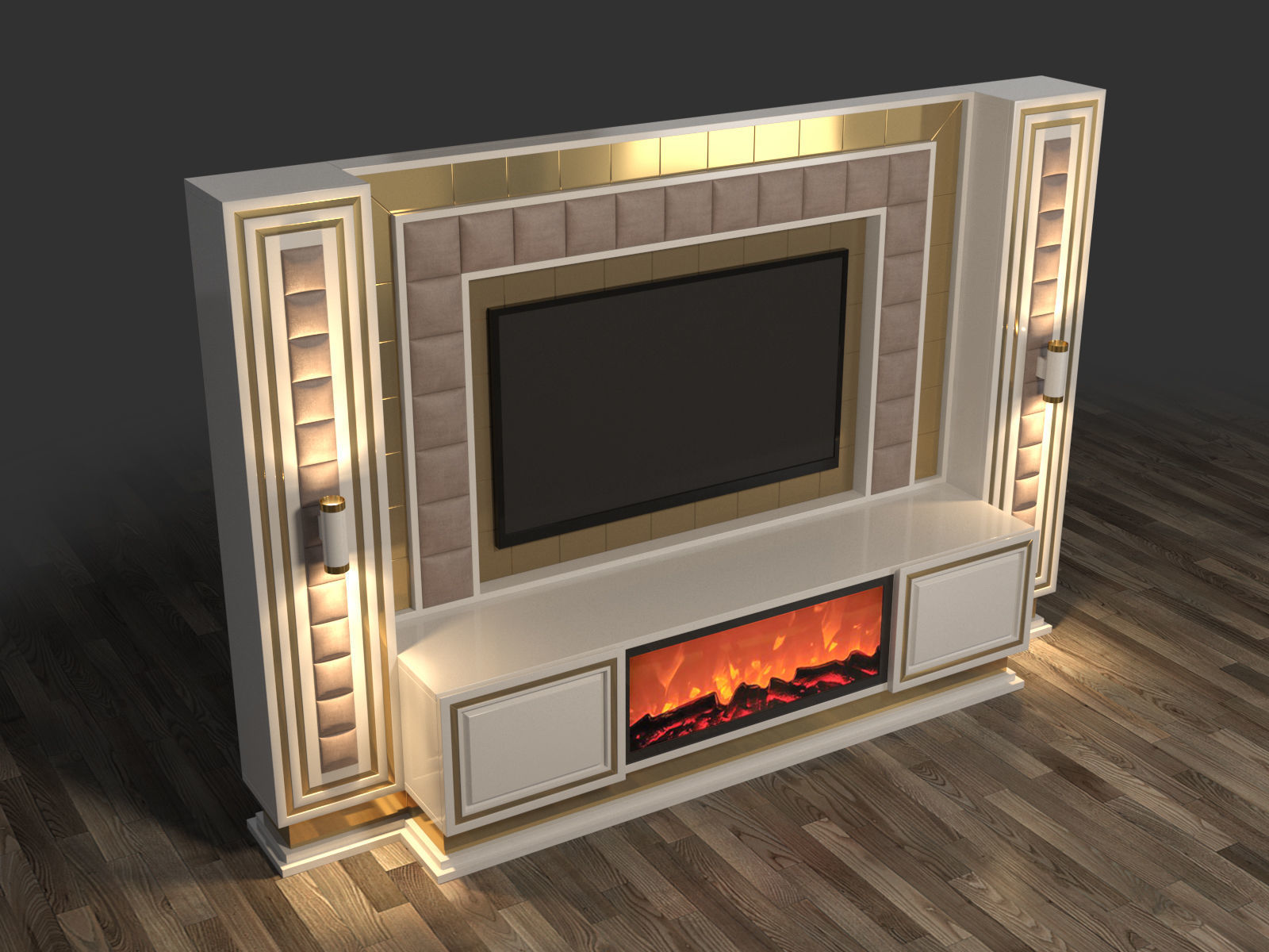 TV Unit With Fireplace 3D model_2