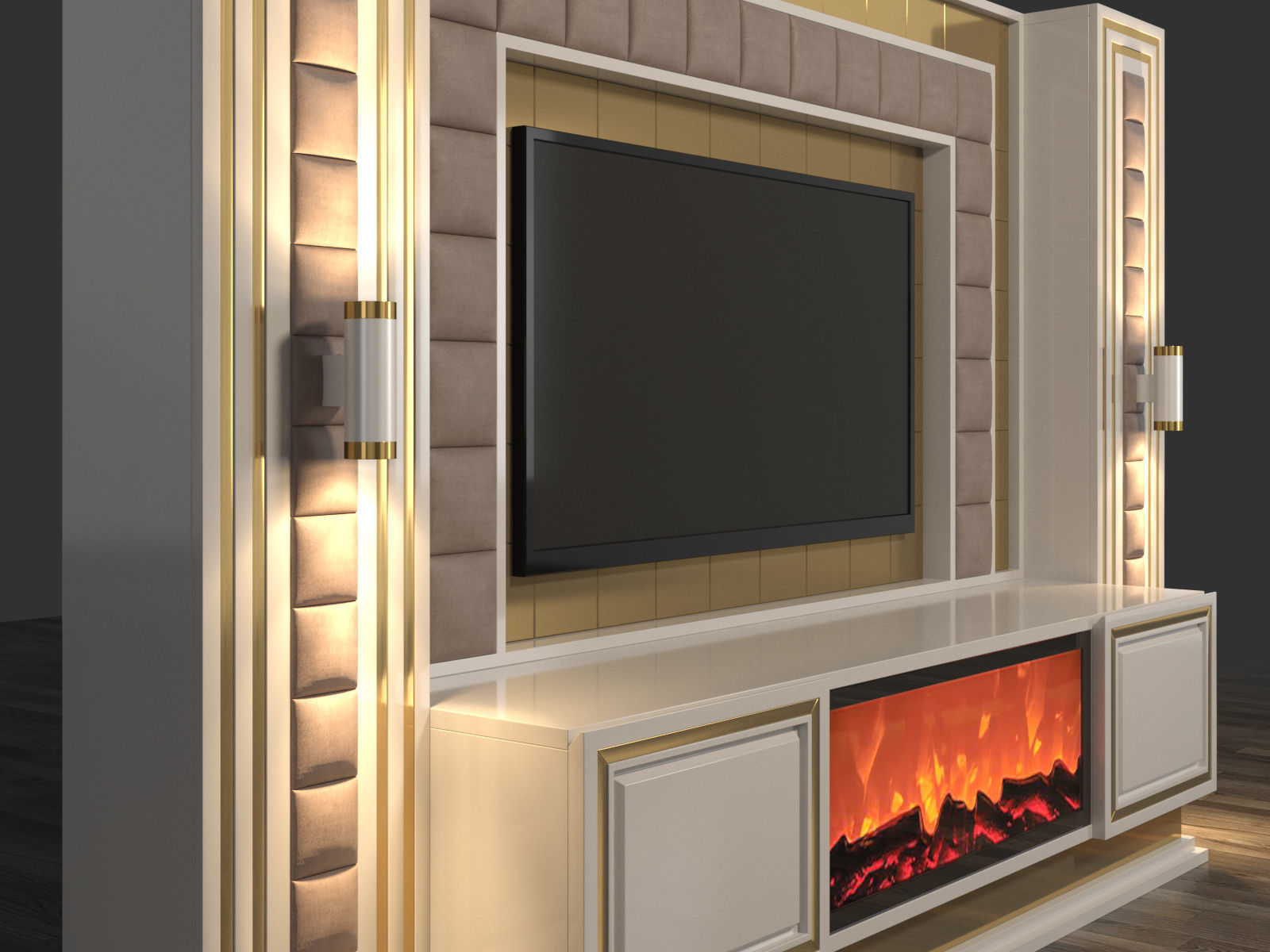 TV Unit With Fireplace 3D model_4