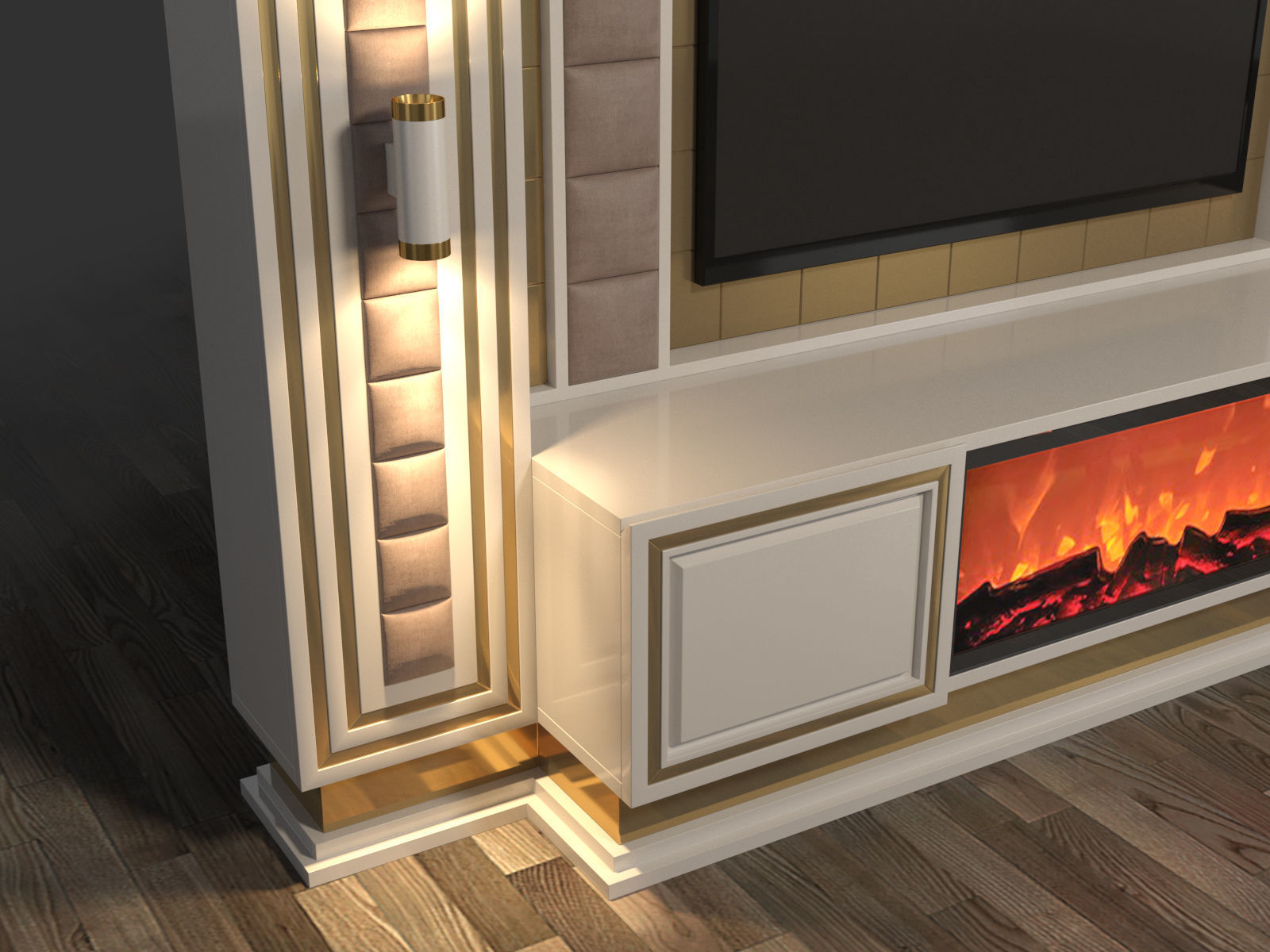 TV Unit With Fireplace 3D model_3