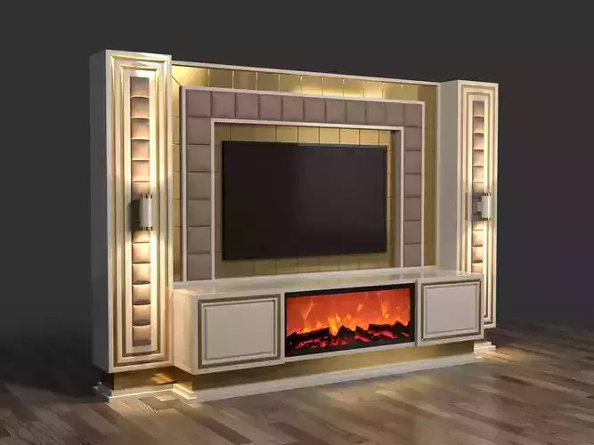 TV Unit With Fireplace 3D model