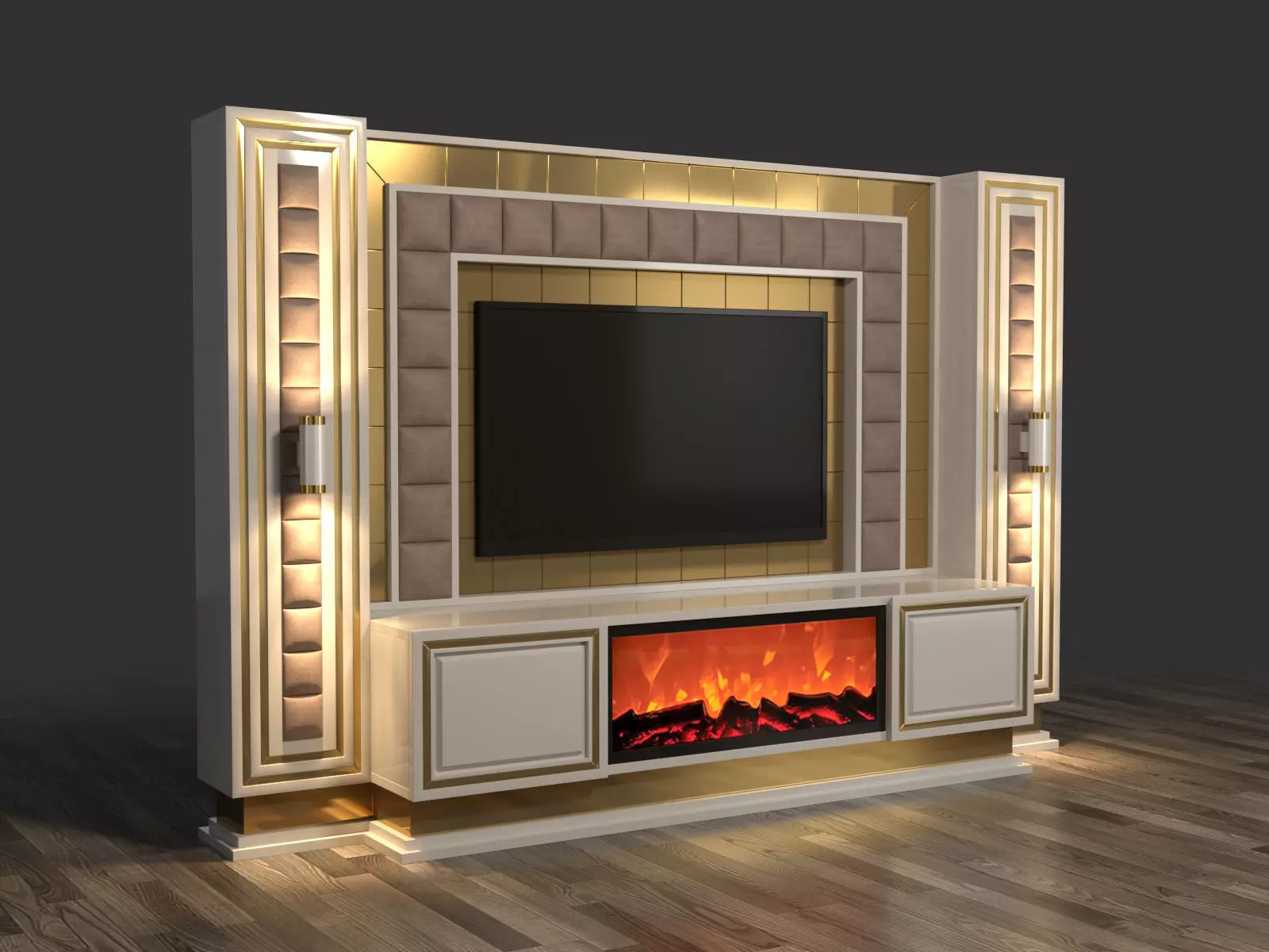 TV Unit With Fireplace 3D model_0