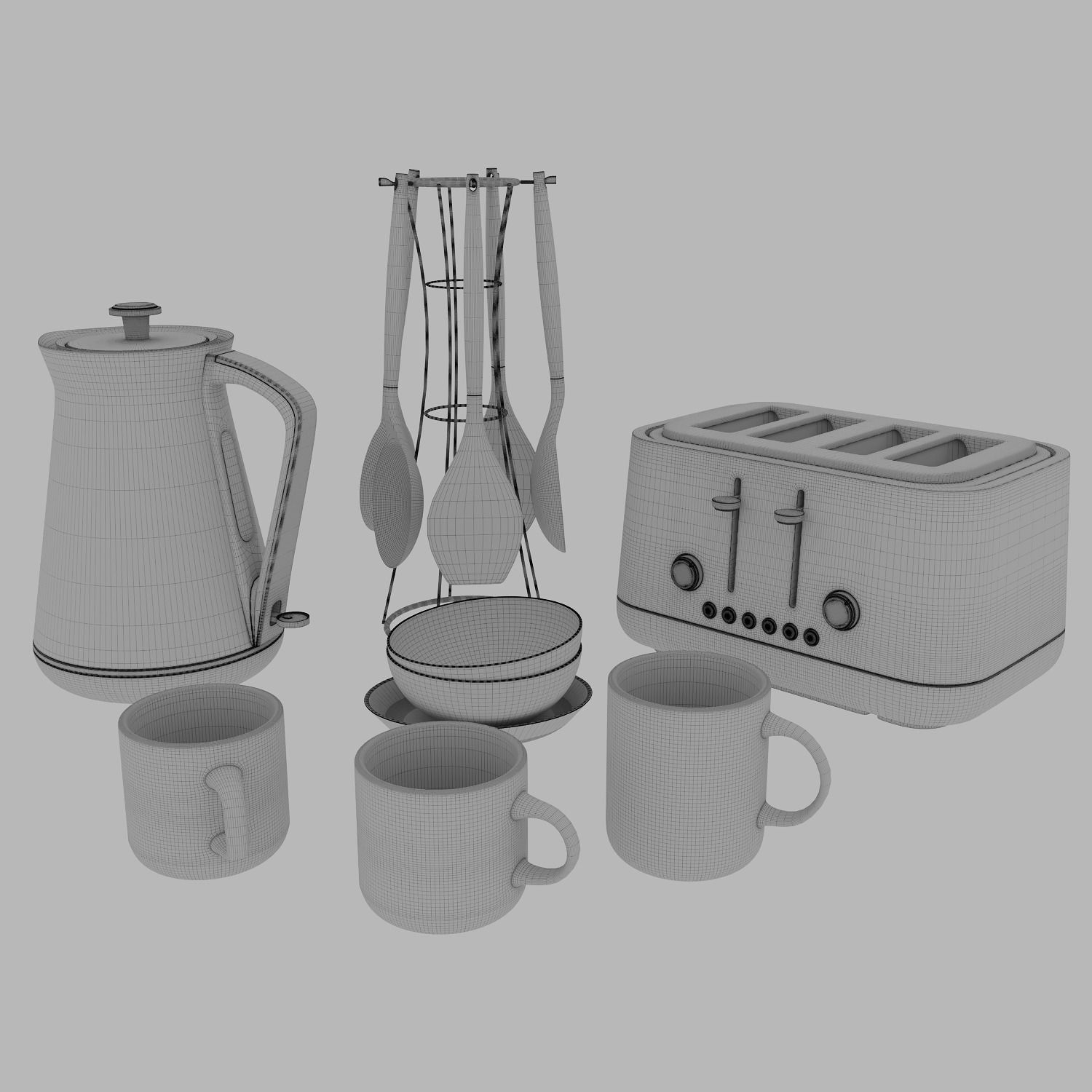 Matt Grey Kettle and Toaster Set 3D model_6