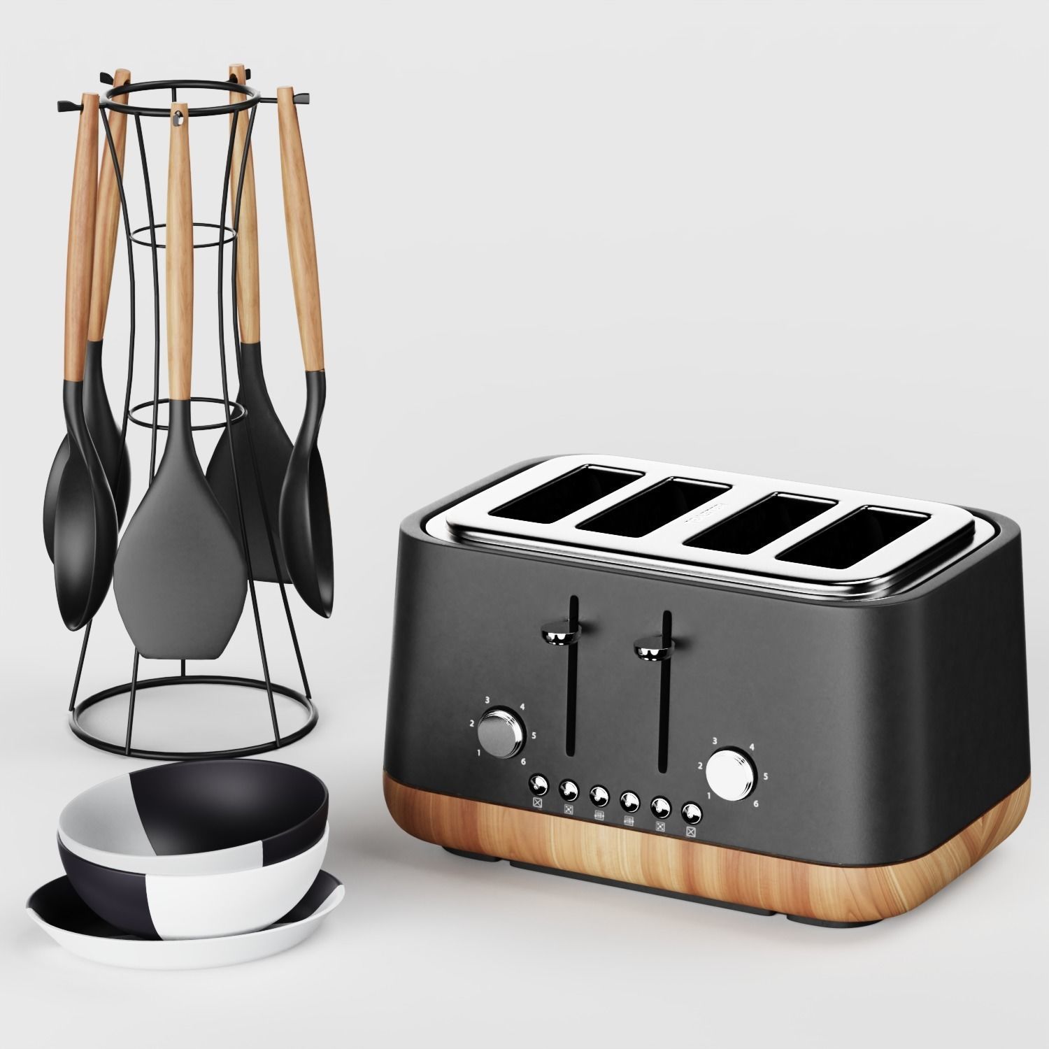 Matt Grey Kettle and Toaster Set 3D model_4