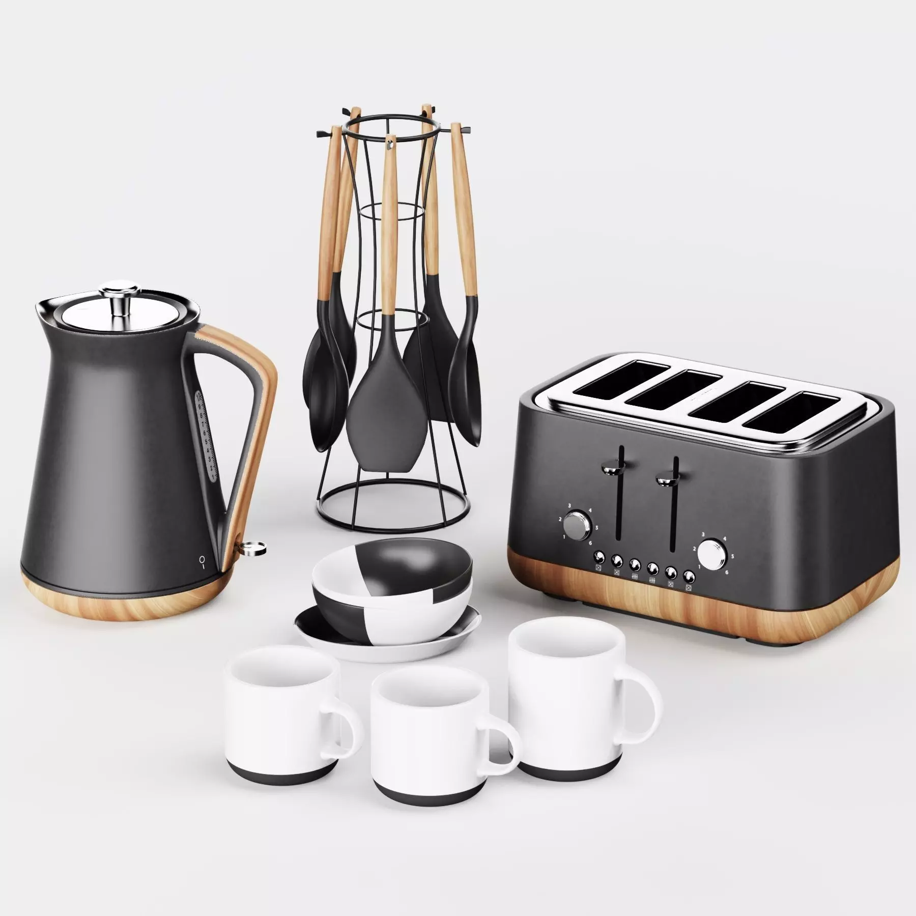 Matt Grey Kettle and Toaster Set 3D model_0