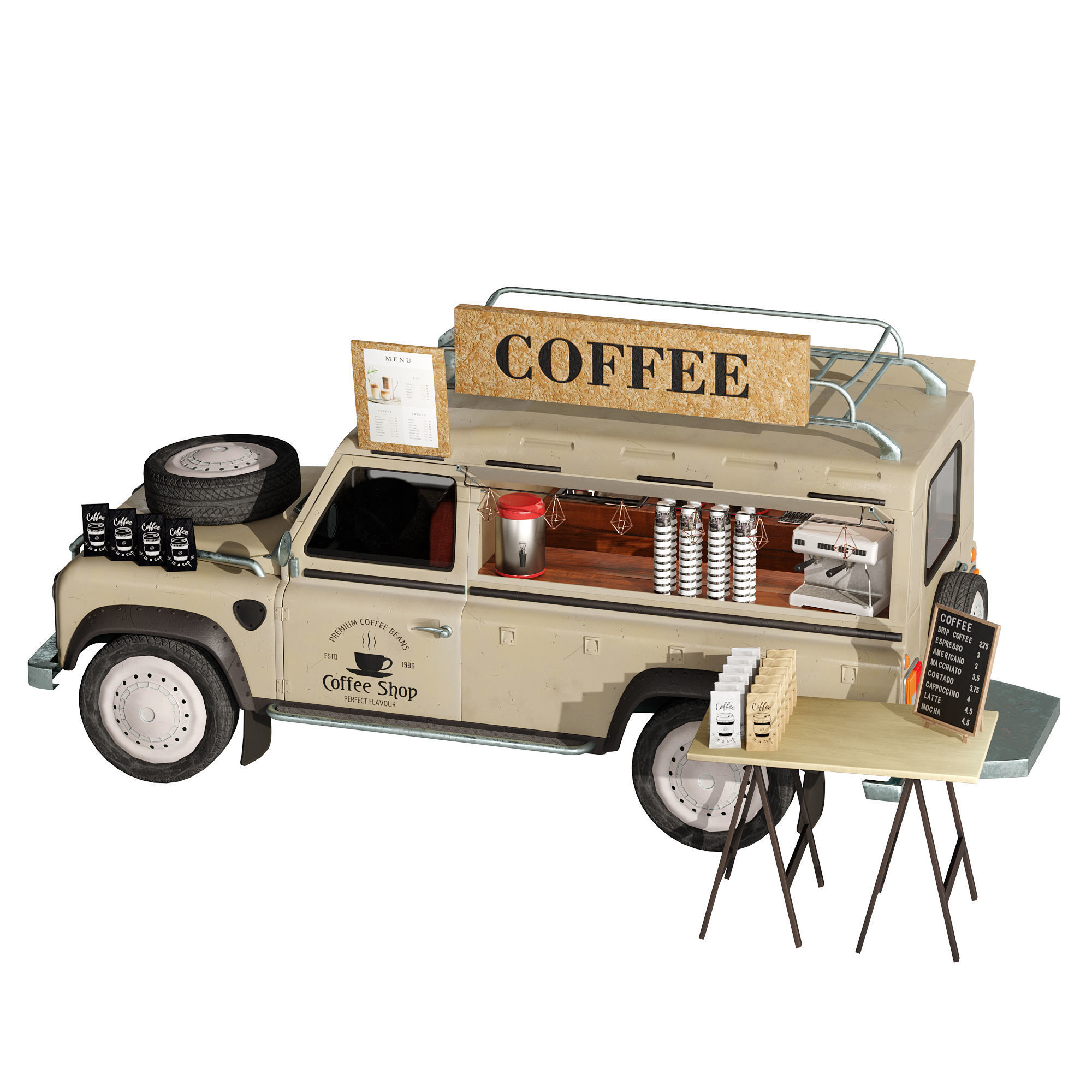 Jeep truck coffee set 6 3D model_7