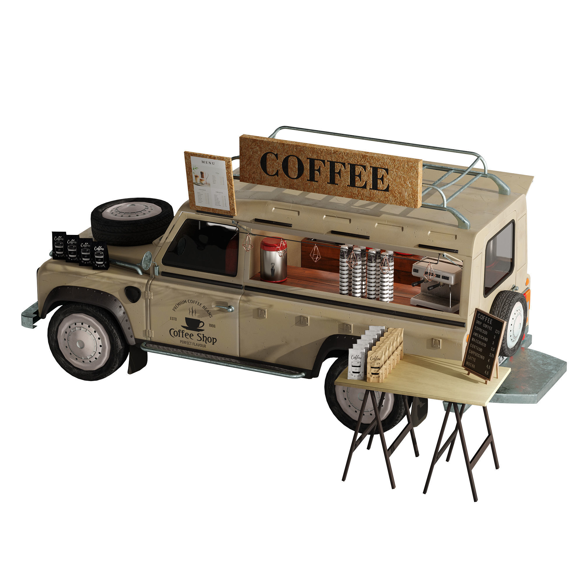 Jeep truck coffee set 6 3D model_1