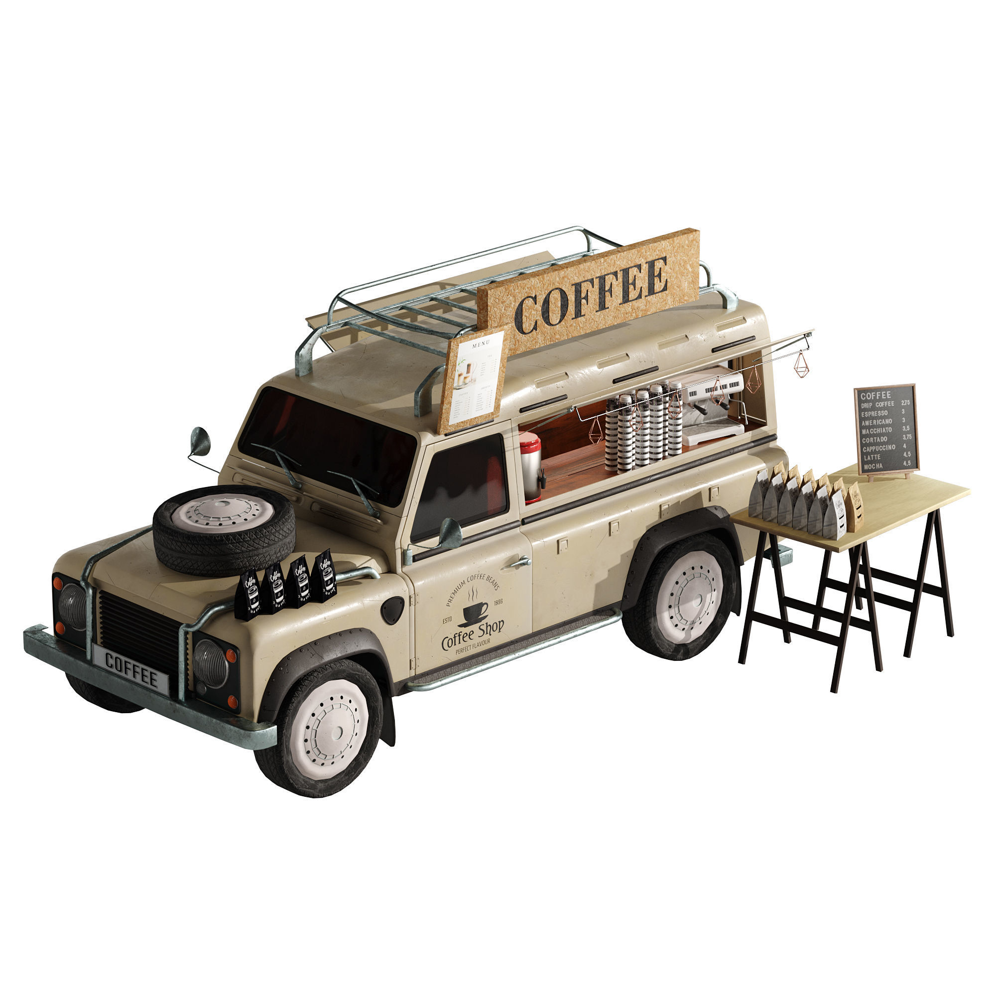 Jeep truck coffee set 6 3D model_6