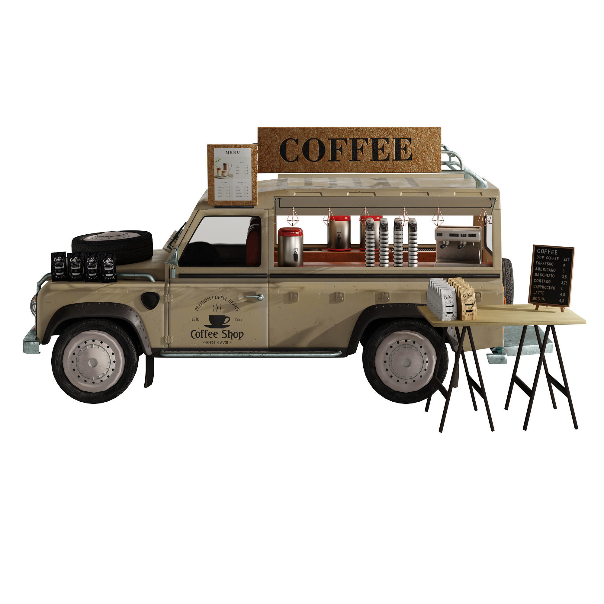 Jeep truck coffee set 6 3D model_18
