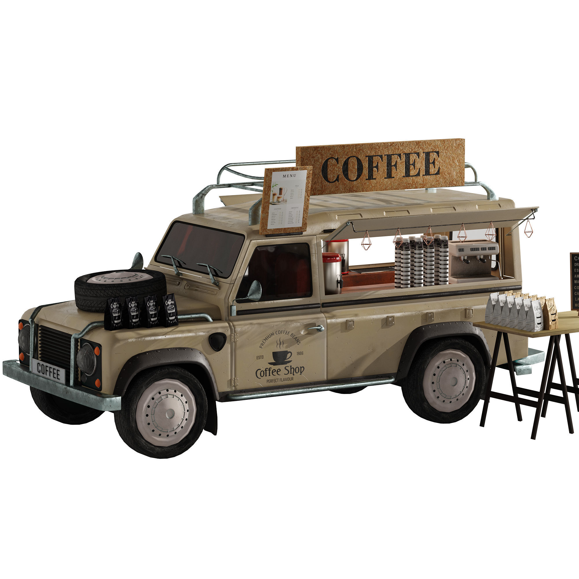 Jeep truck coffee set 6 3D model_12