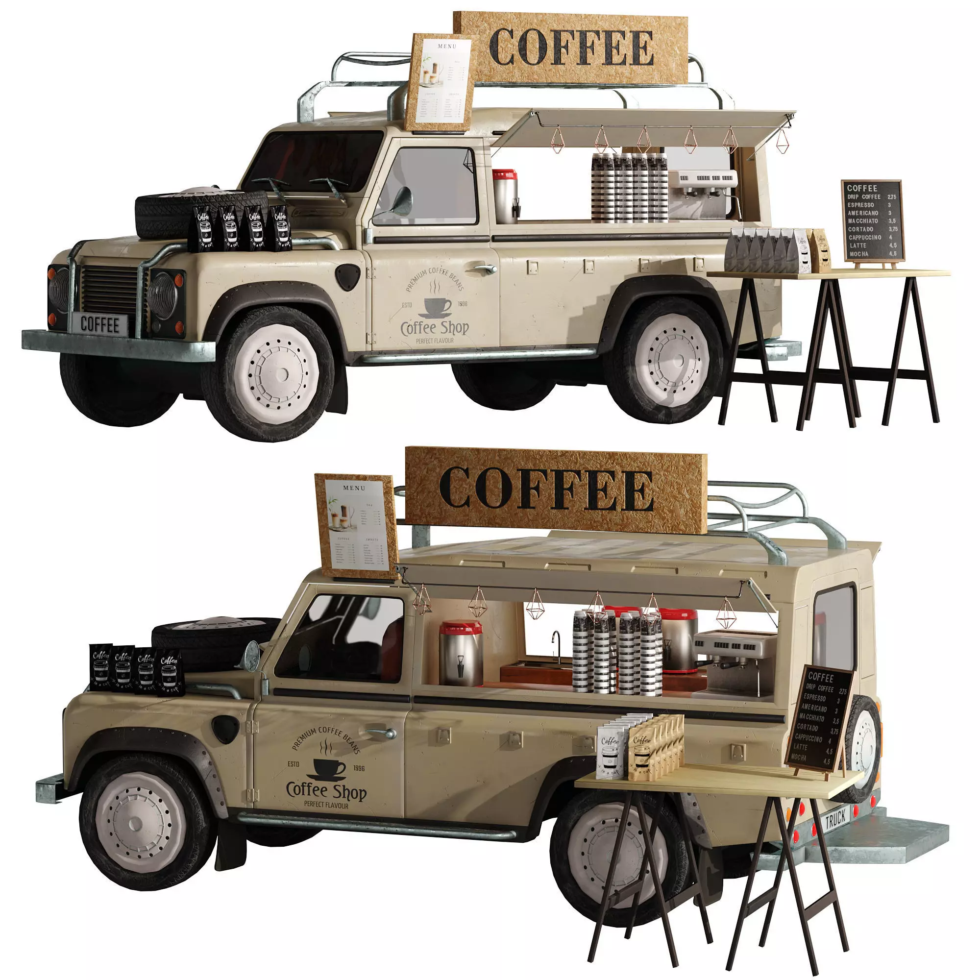 Jeep truck coffee set 6 3D model_0