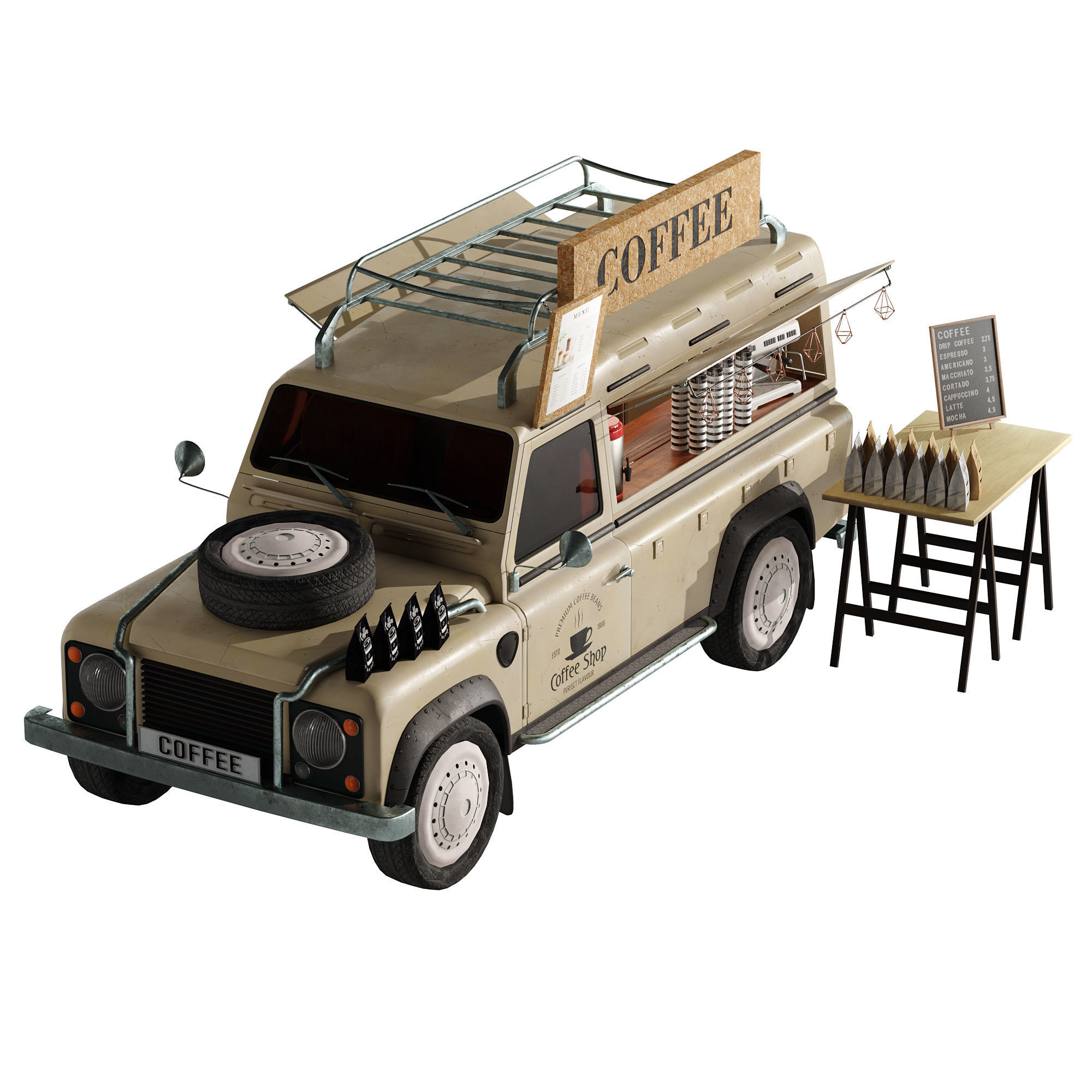 Jeep truck coffee set 6 3D model_16