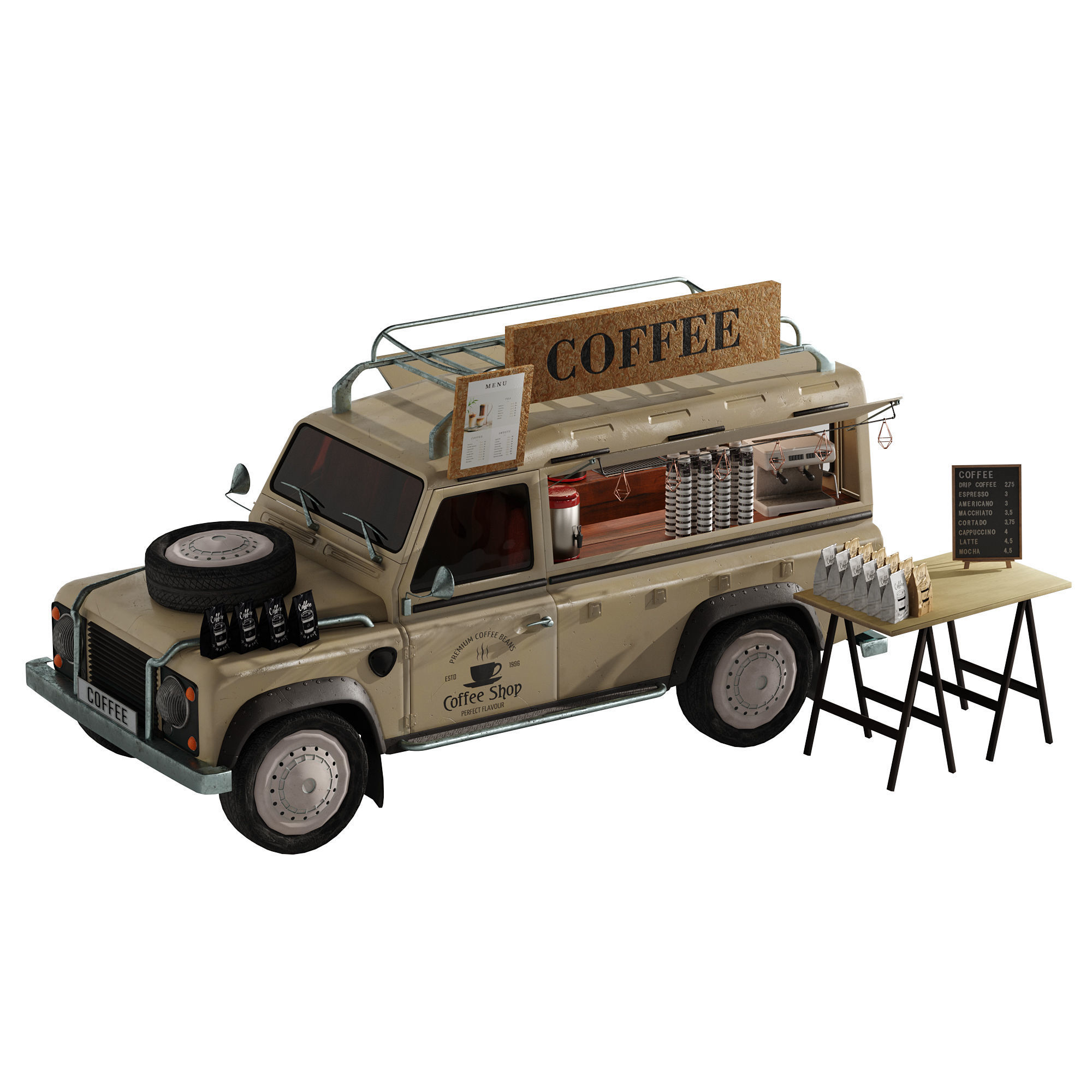 Jeep truck coffee set 6 3D model_22