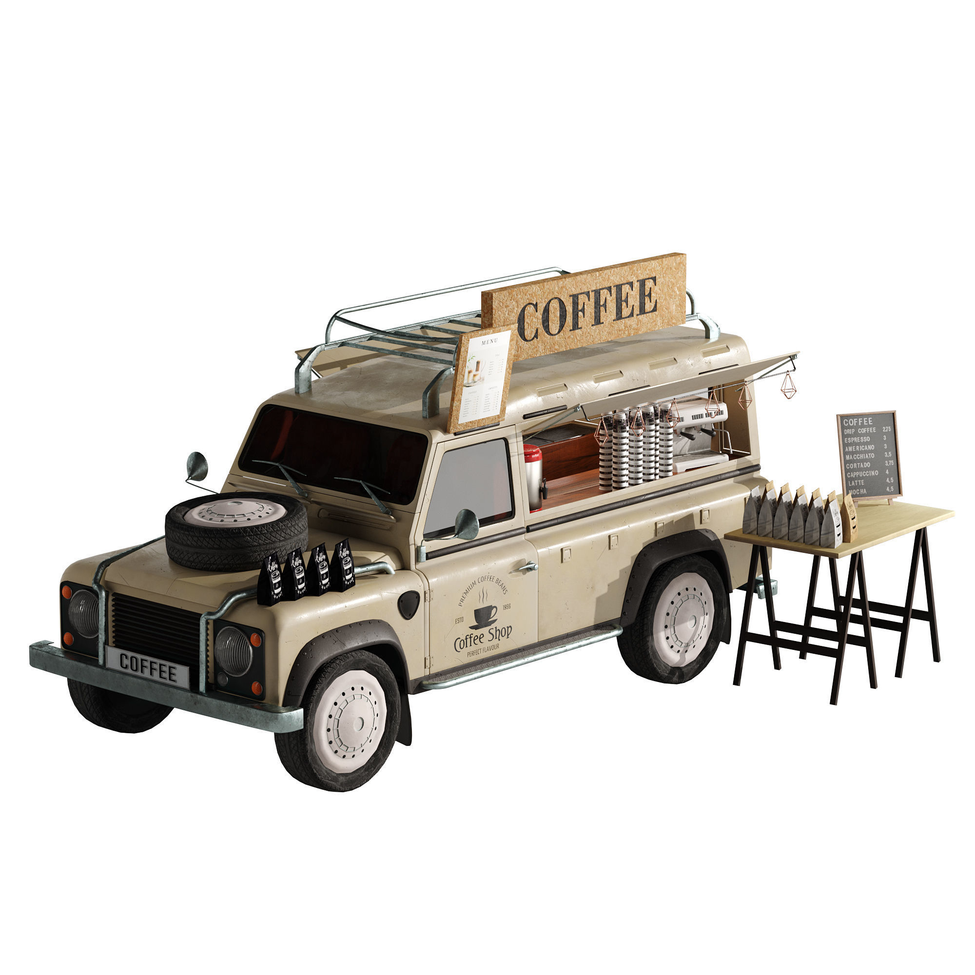 Jeep truck coffee set 6 3D model_4