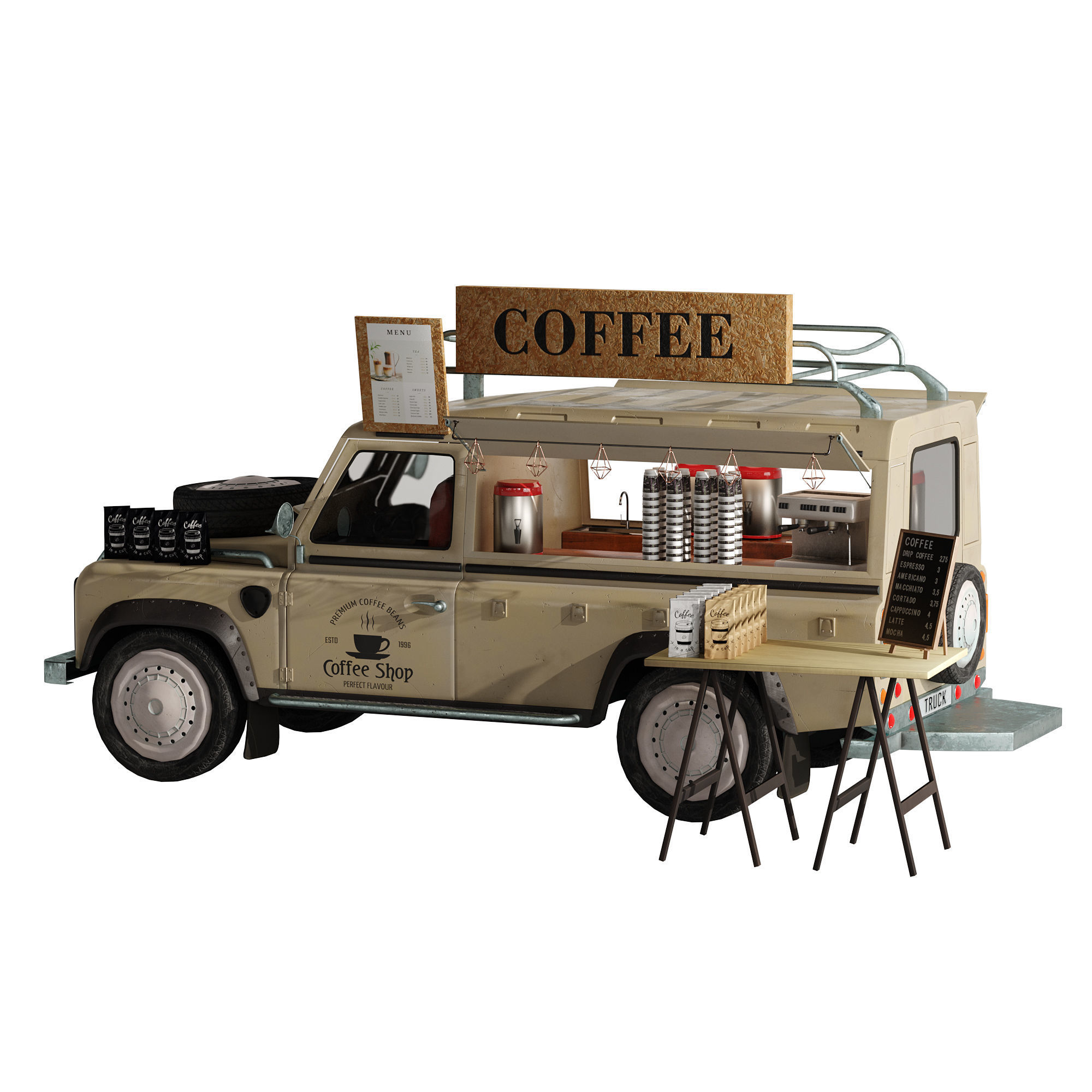 Jeep truck coffee set 6 3D model_8