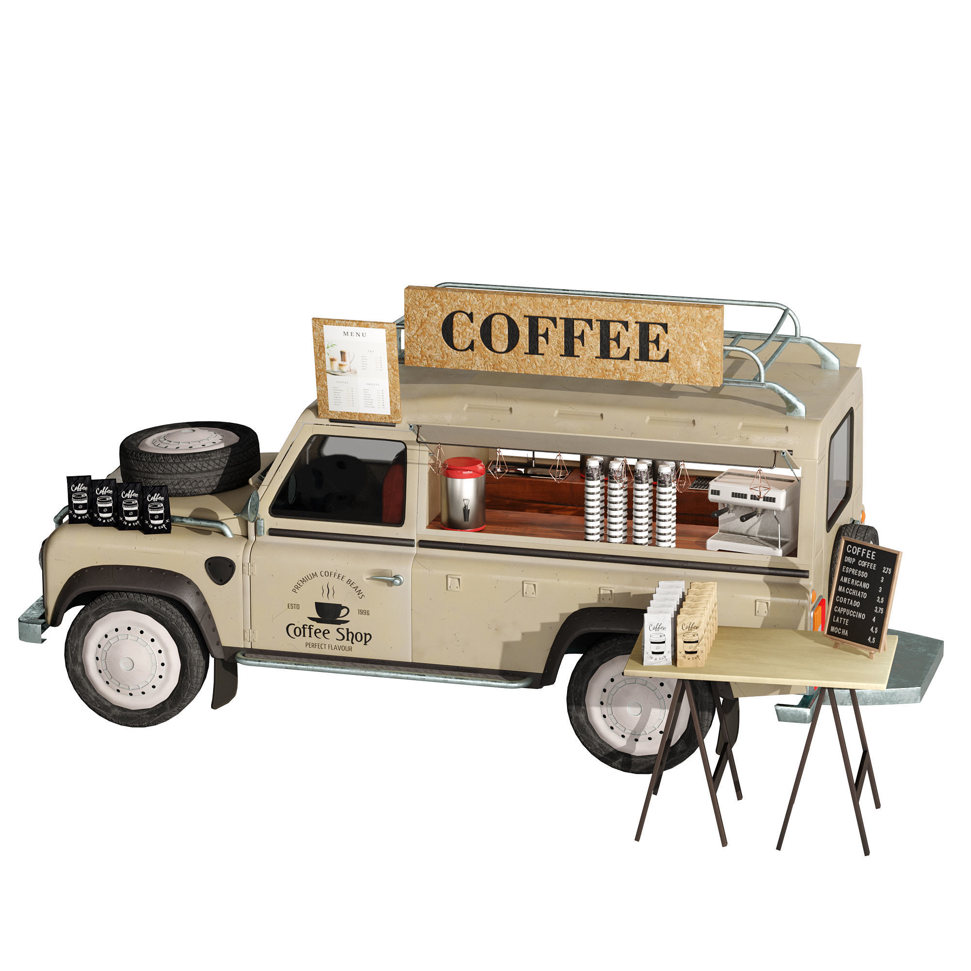 Jeep truck coffee set 6 3D model_5