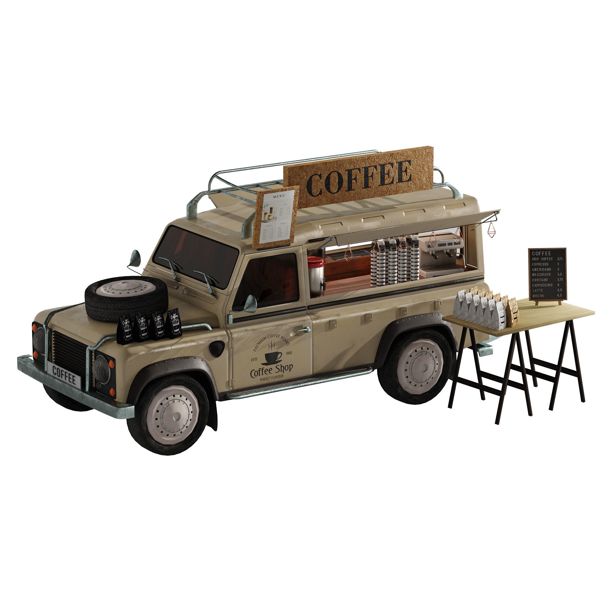 Jeep truck coffee set 6 3D model_2