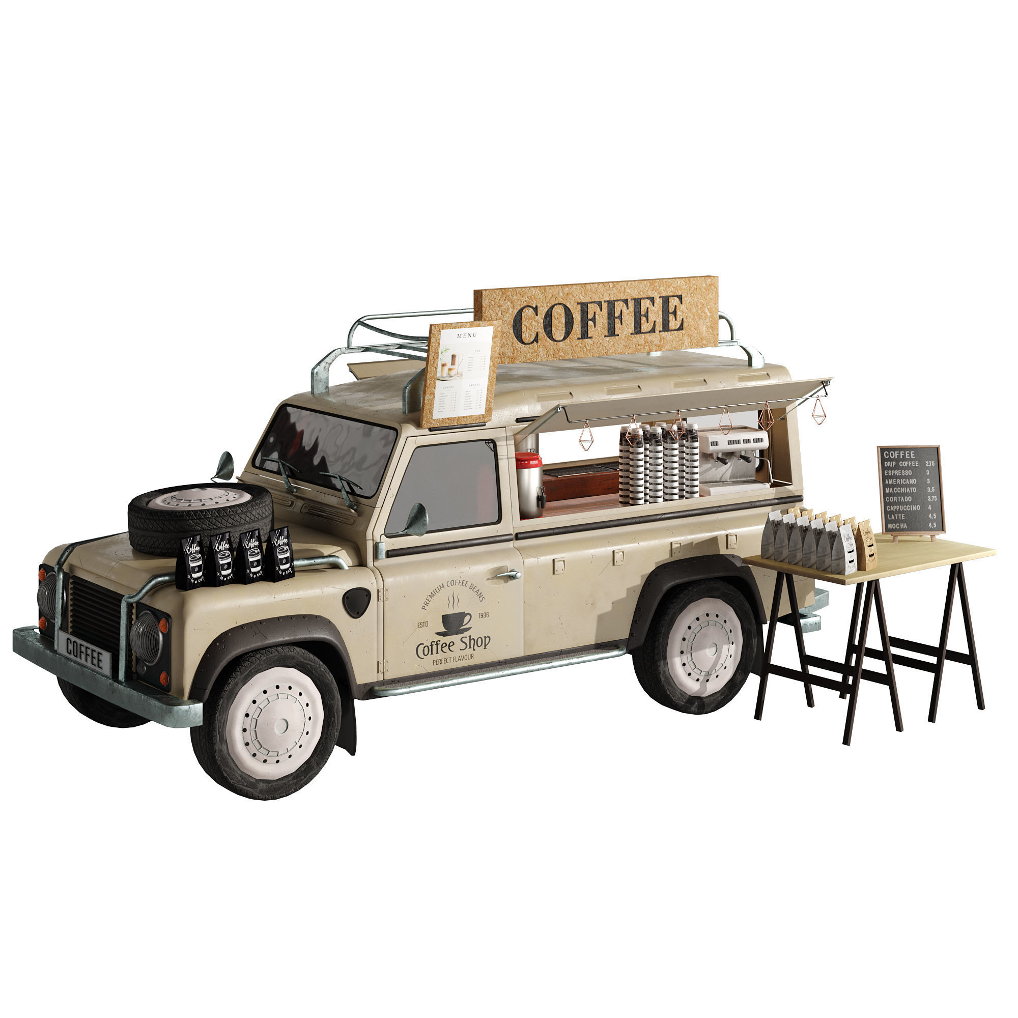 Jeep truck coffee set 6 3D model_19
