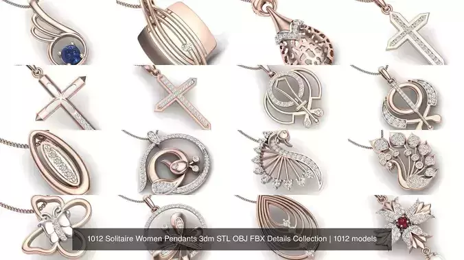 1012 Solitaire Women Pendants 3dm STL OBJ FBX Details Collection 