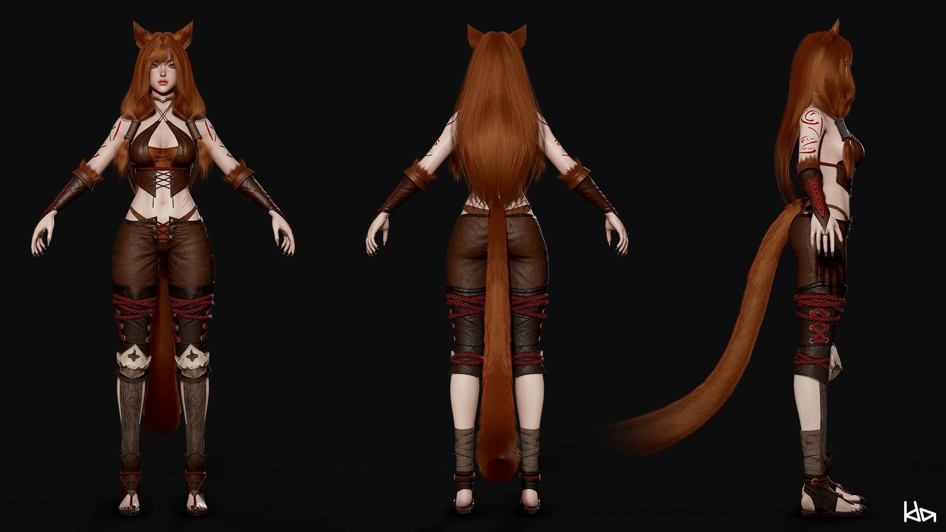 Feral Girl Roca - Game Ready Low-poly 3D model_17