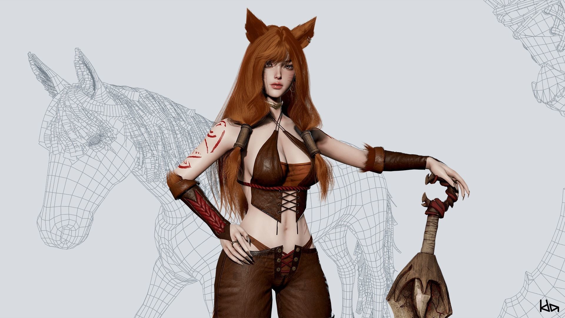 Feral Girl Roca - Game Ready Low-poly 3D model_2