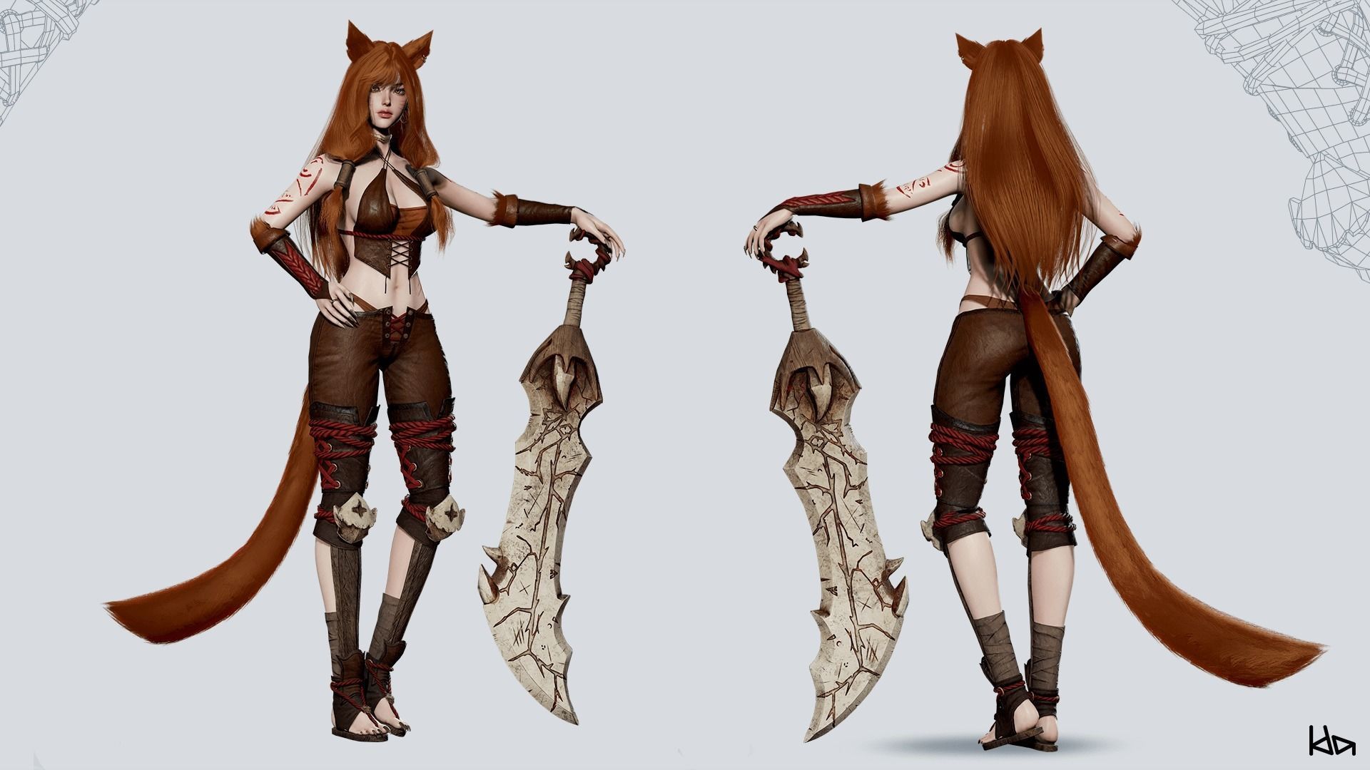 Feral Girl Roca - Game Ready Low-poly 3D model_5