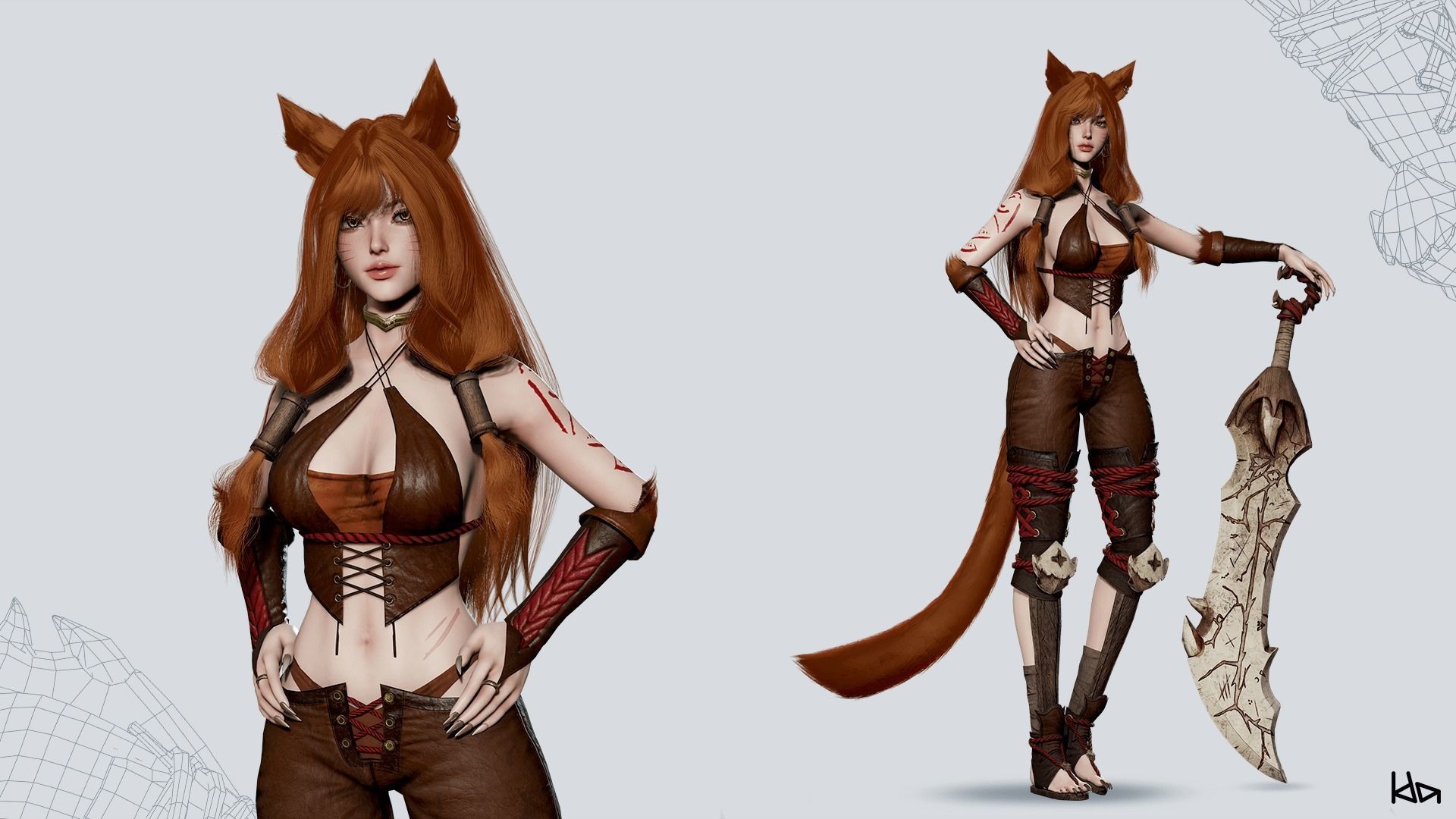Feral Girl Roca - Game Ready Low-poly 3D model_24