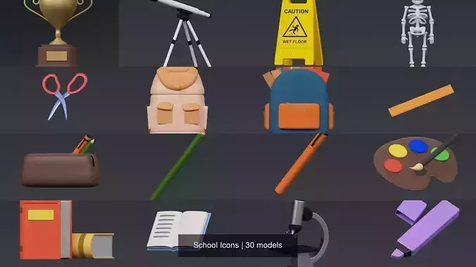 School Icons 3D Model Collection