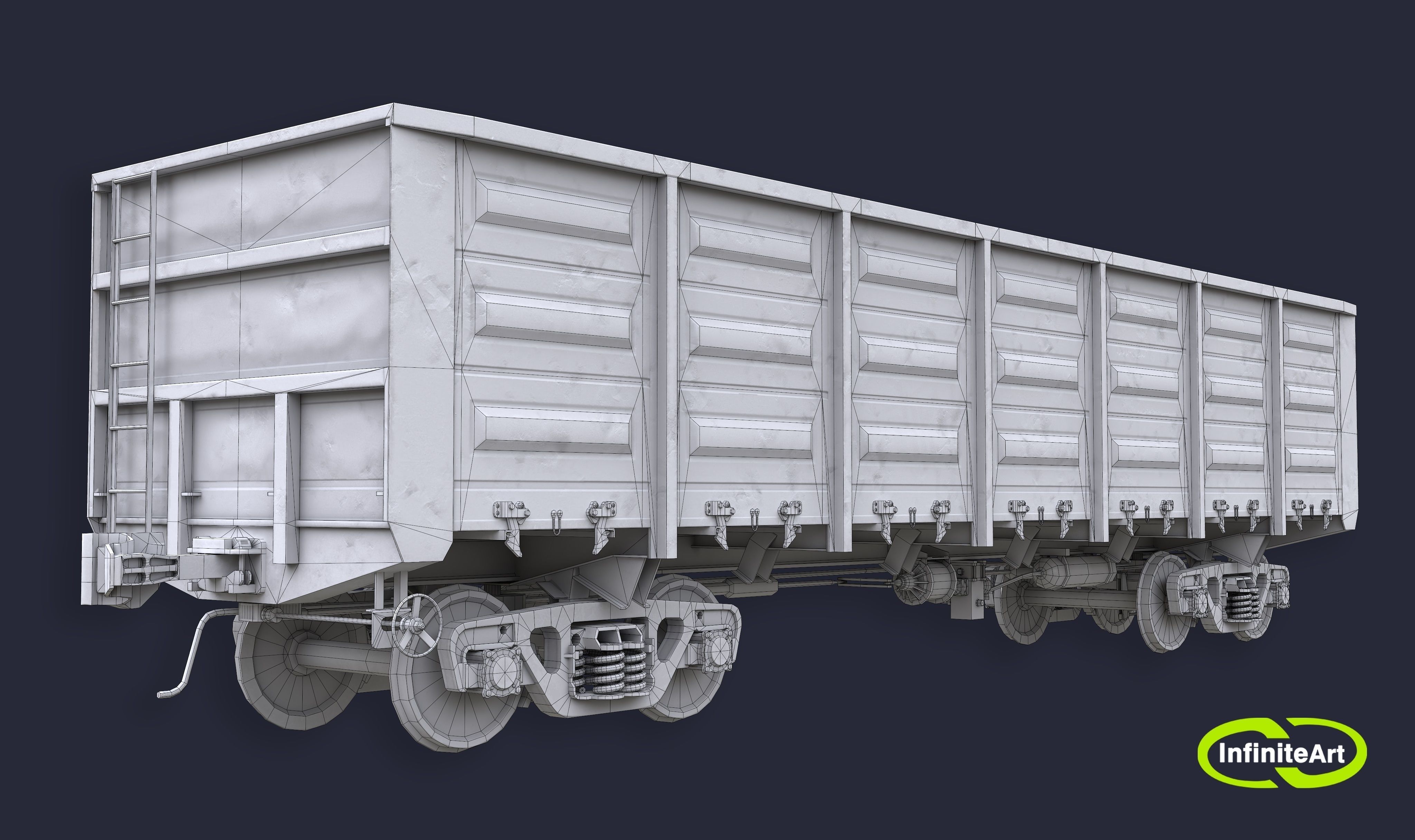 Railway carriage Low-poly 3D model_3