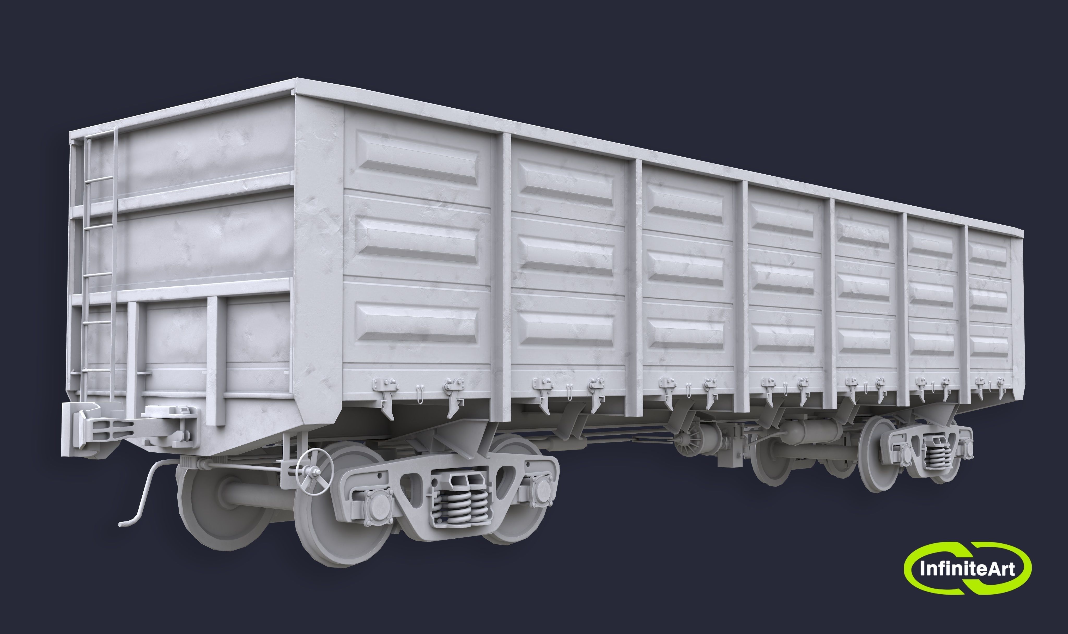 Railway carriage Low-poly 3D model_2