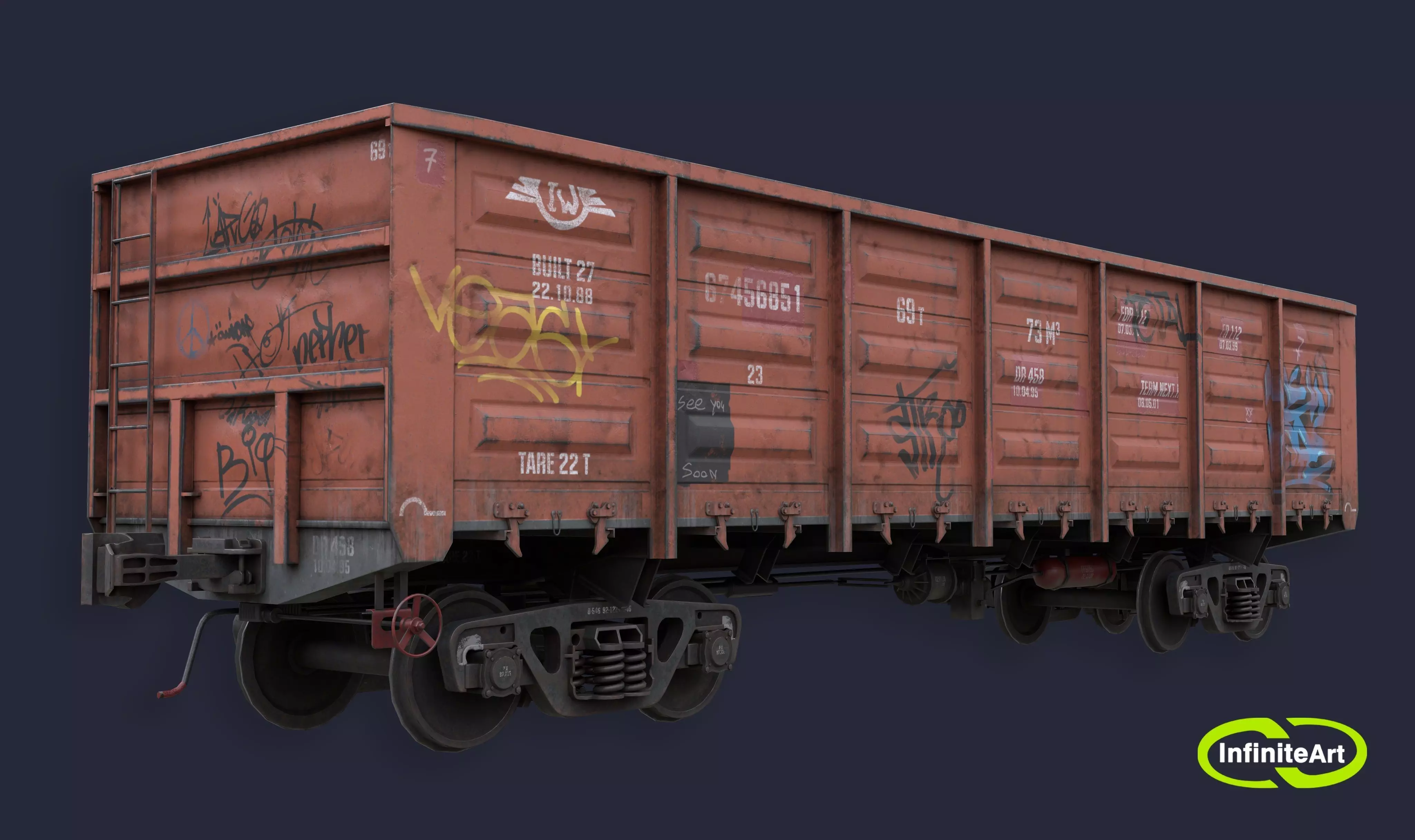Railway carriage Low-poly 3D model_0
