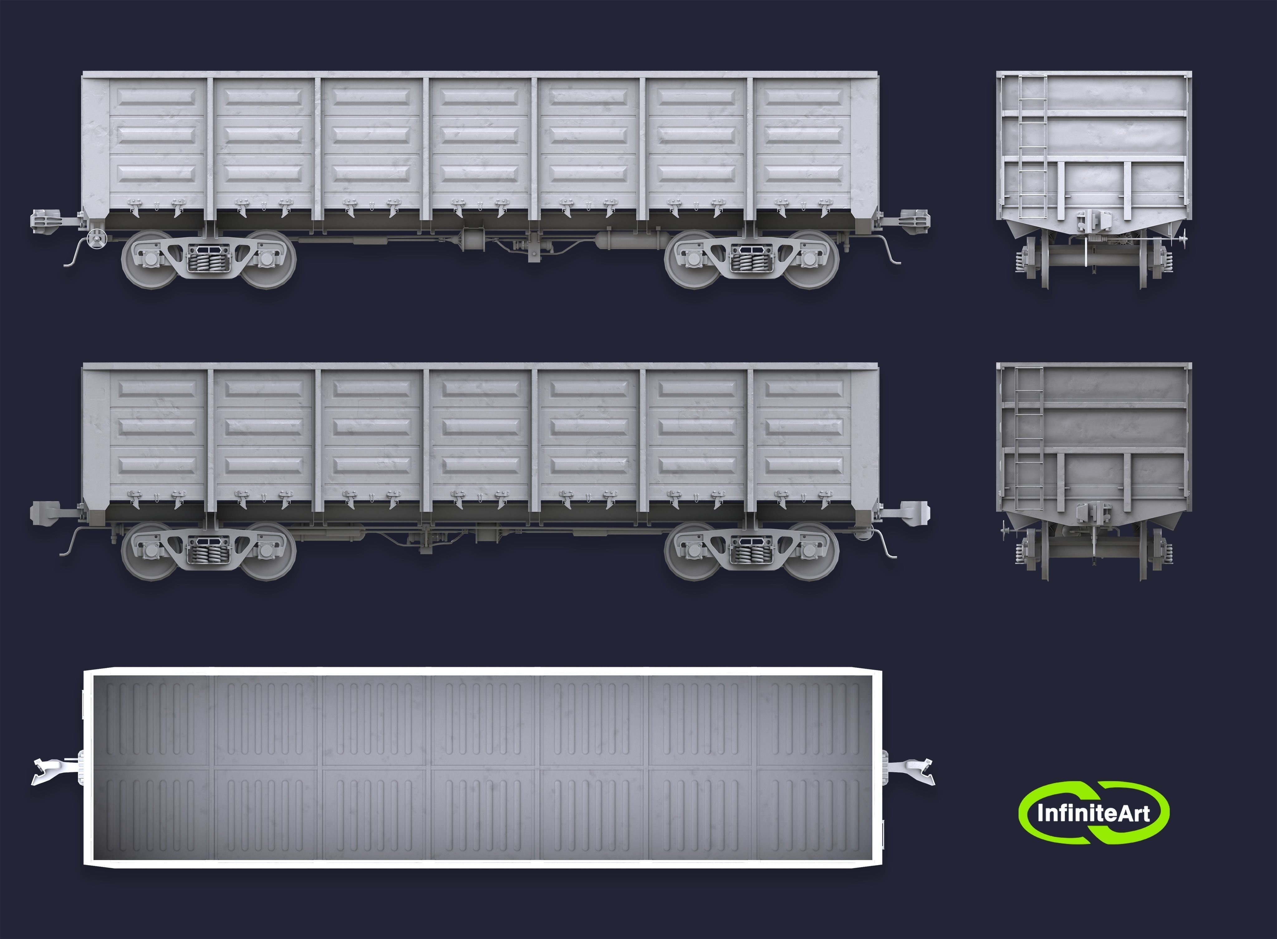 Railway carriage Low-poly 3D model_5