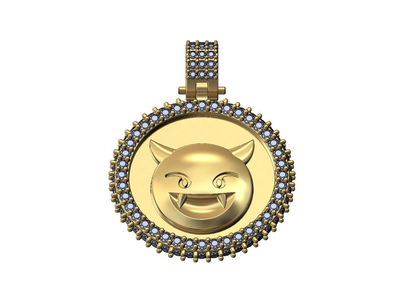Iced evil emoji pendant with bail 3D print model_2