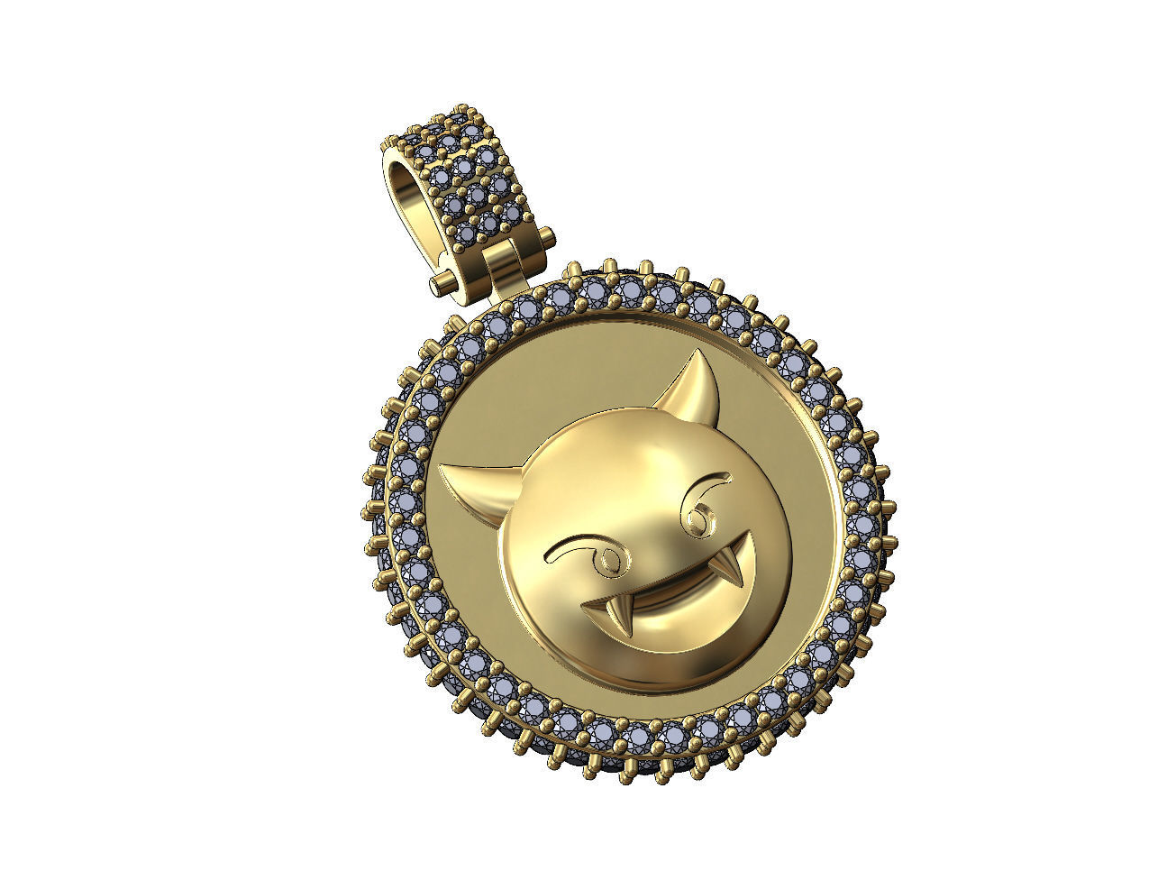 Iced evil emoji pendant with bail 3D print model_3